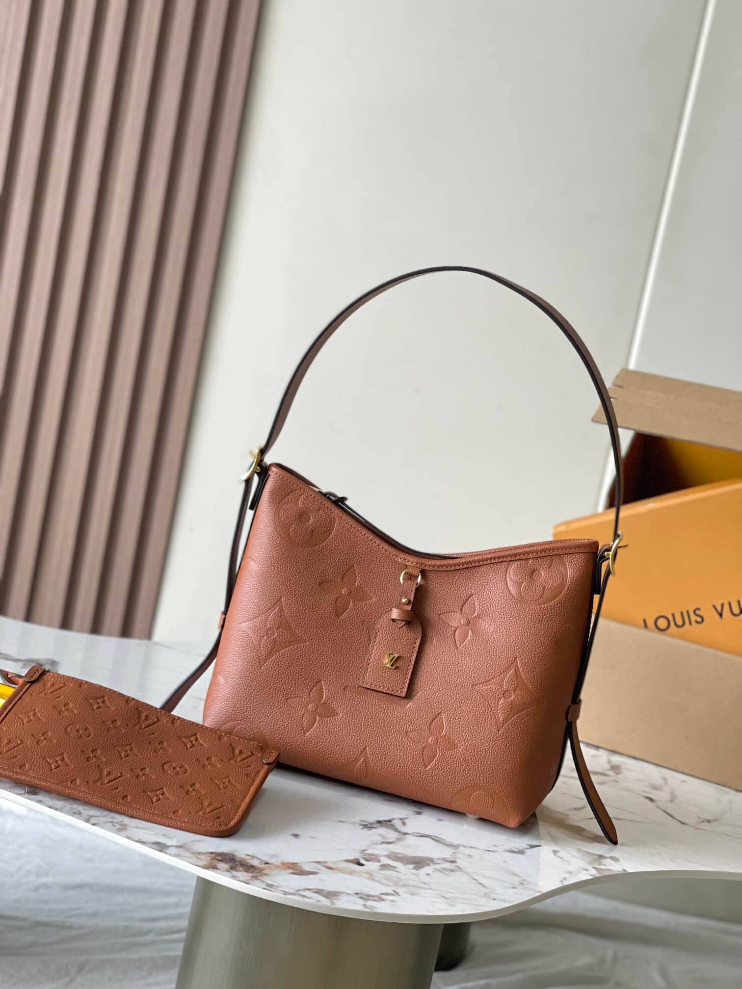 Louis Vuitton CarryAll PM Cognac Brown Embossed grained cowhide leather M11790 TOP