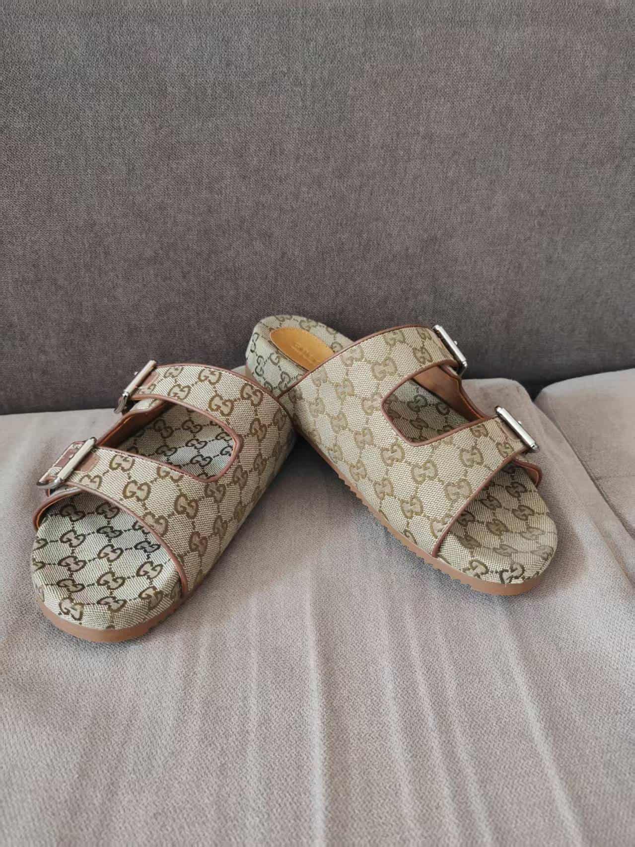 Gucci Slide Sandal Strap Beige Monogram shoes women