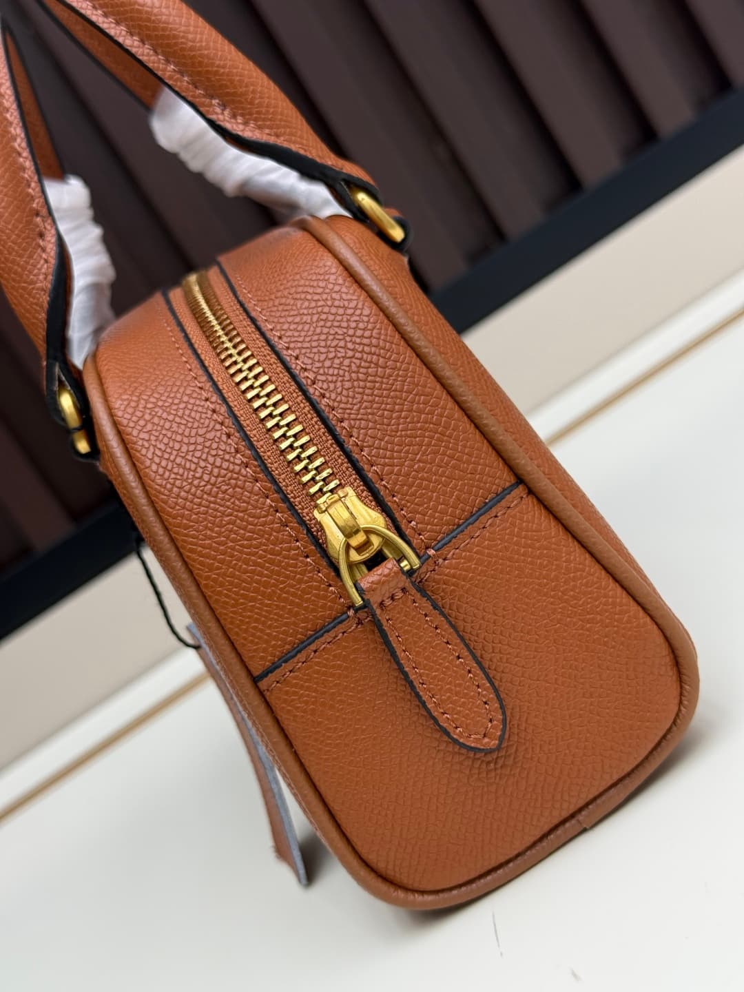 Valentino Garavani Mini VLogo Signature Bowling Bag Caramel