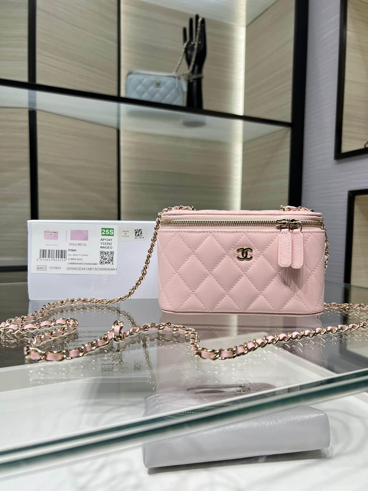 Chanel Classic Long Vanity with Chain Grained Calfskin & Gold-Tone Metal Pink AP1341 High