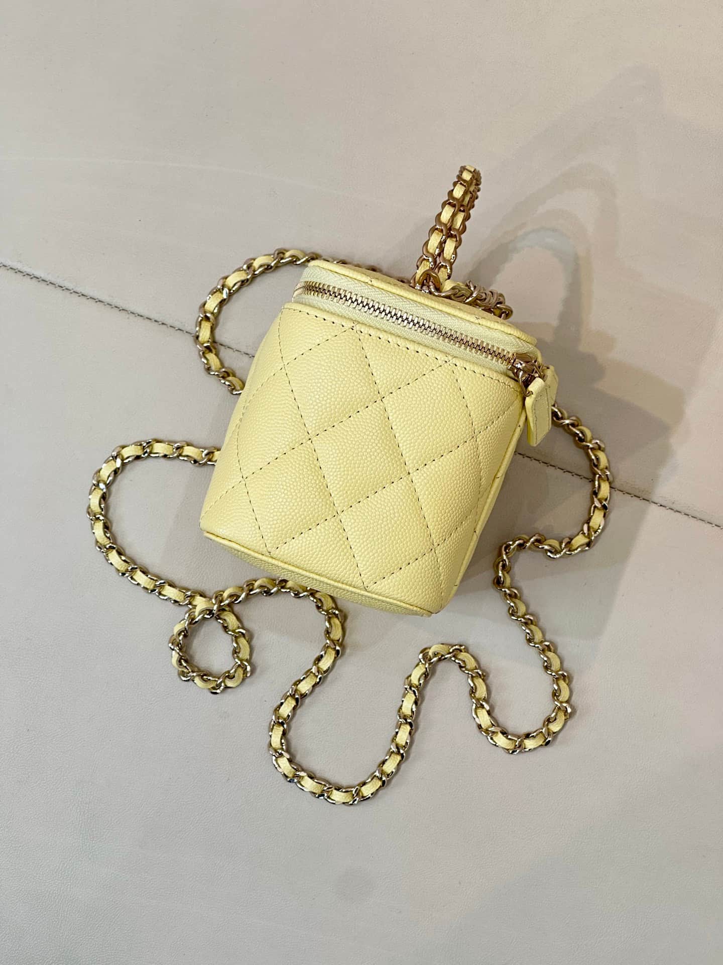 Chanel Classic Top Handle Vanity Case Grained Calfskin& Gold-Tone Metal Yellow AP5182 TOP