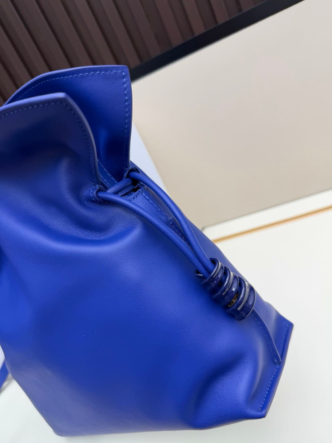 Loewe Medium Flamenco Ruched Clutch Bag in Blue Leather High