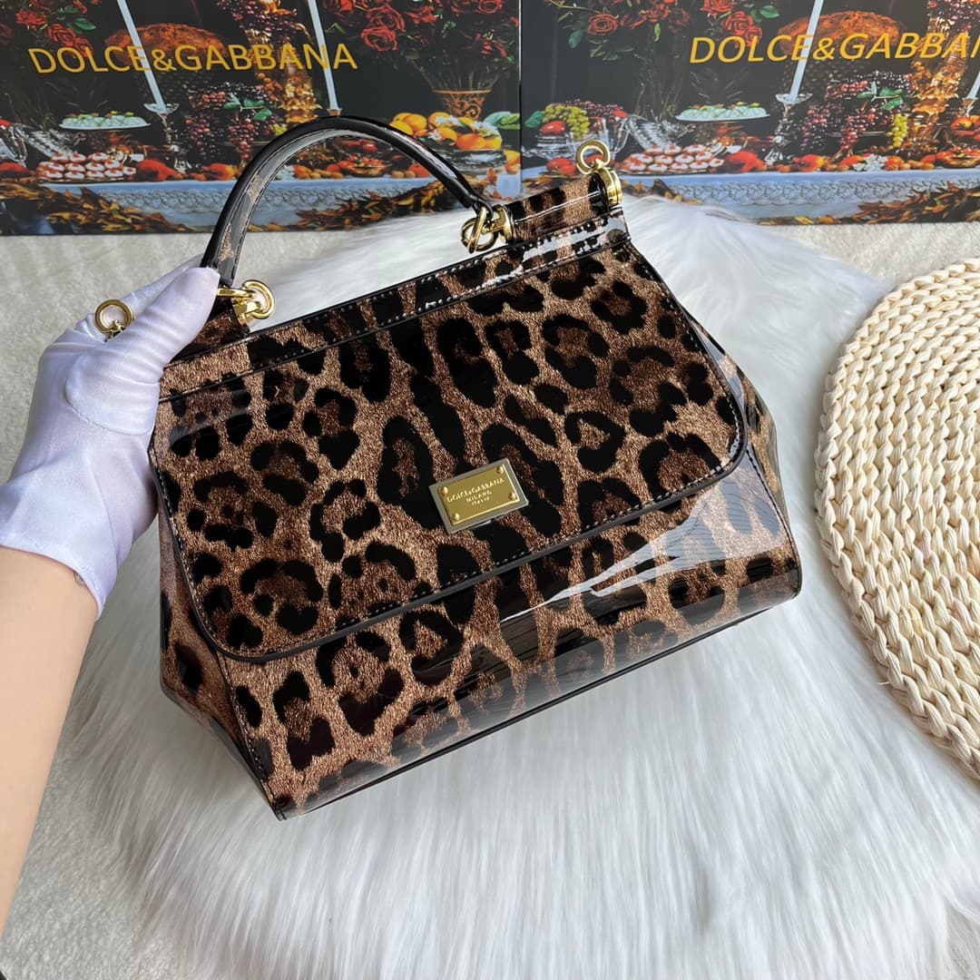 Dolce & Gabbana Medium Sicily handbag in leopard-print polished calfskin High