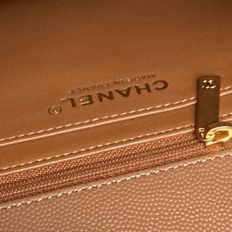 Chanel Small Flap Bag with Top Handle Grained Shiny Calfskin &  Gold-Tone Metal Brown AS5702 A
