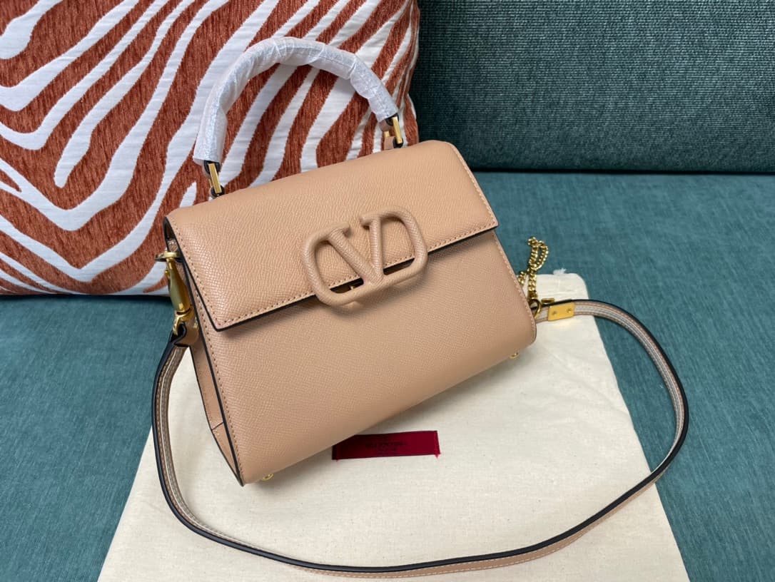 Valentino Mini Vsling Handbag In Nude Pink Grainy Calfskin High