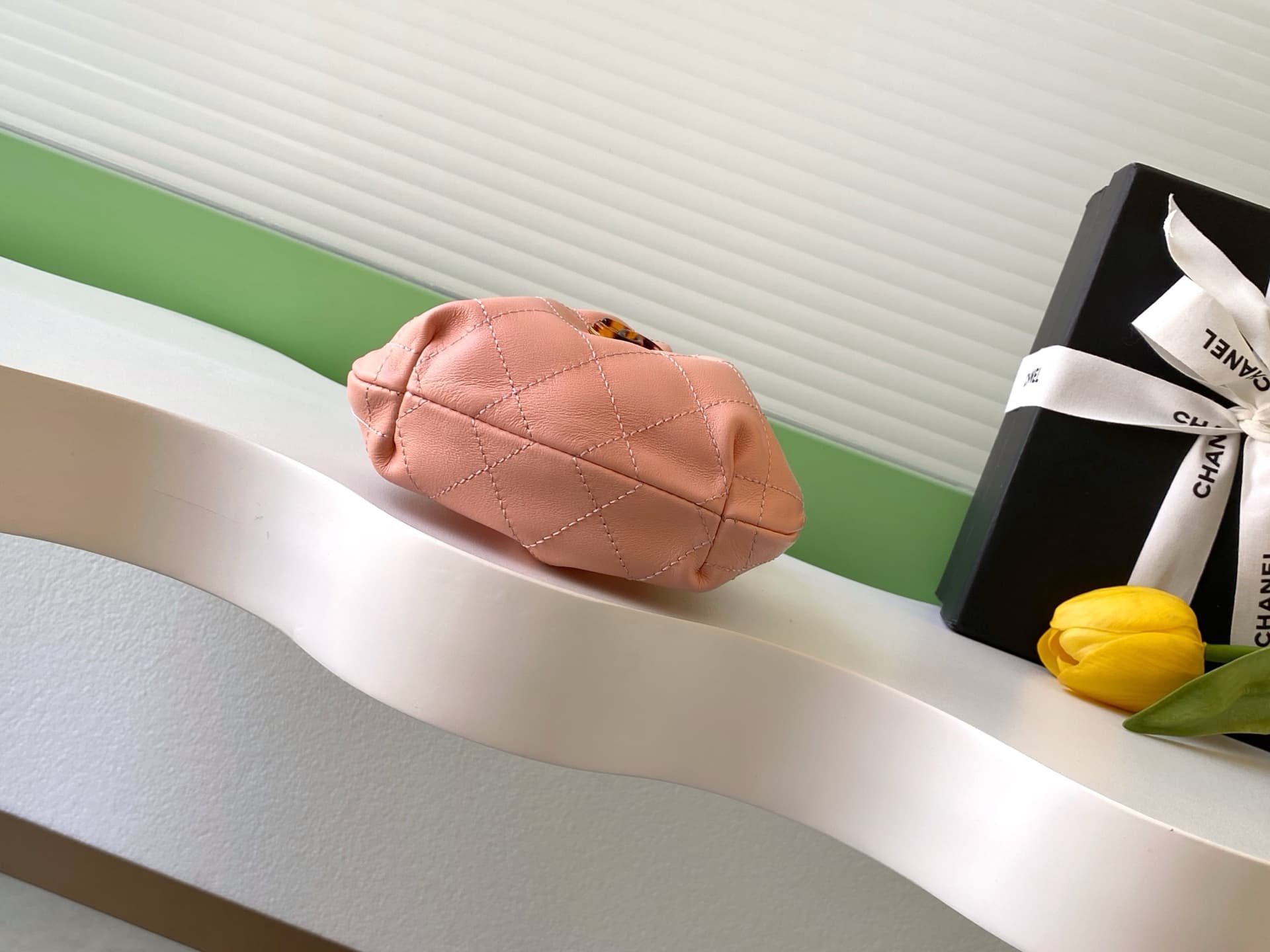 Chanel Mini Hobo Bag Lambskin-Shell Effect Plexi & Gold-Tone Metal Pink AS4981 High