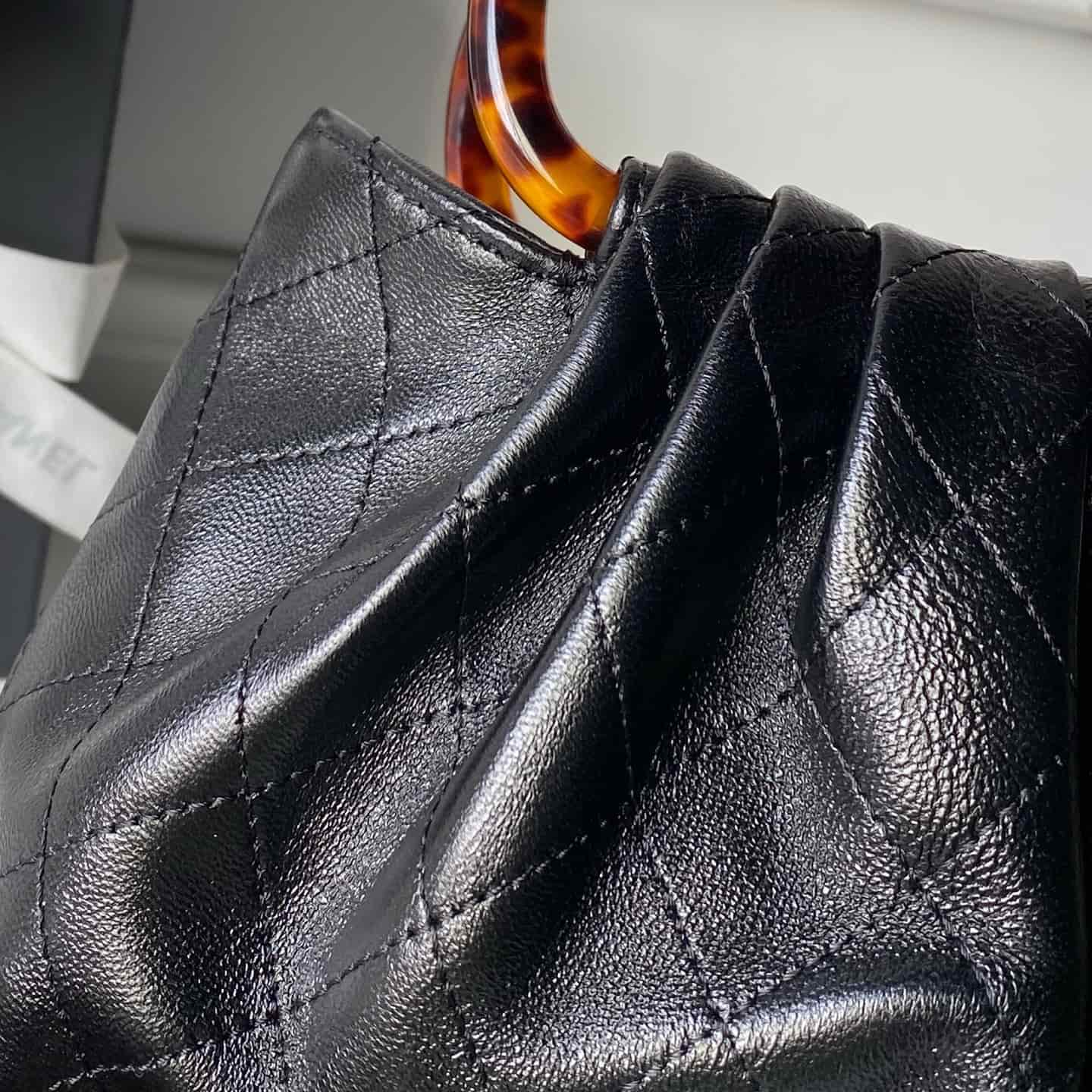 Chanel Small Hobo Bag Lambskin-Shell Effect Plexi & Gold-Tone Metal Black AS6022 High