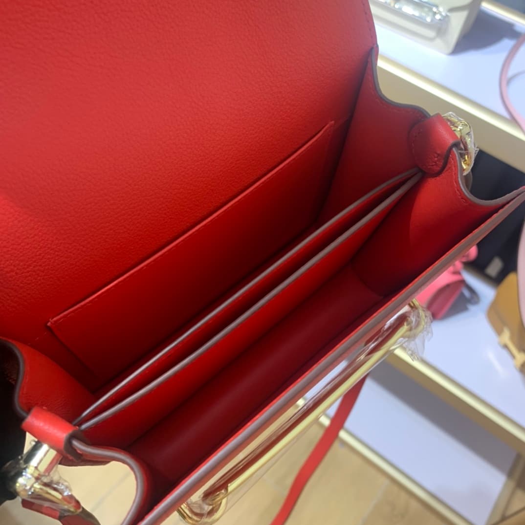 Hermes Roulis wallet in Red Calfskin Etoupe WAX Gold/Silver-Metal High