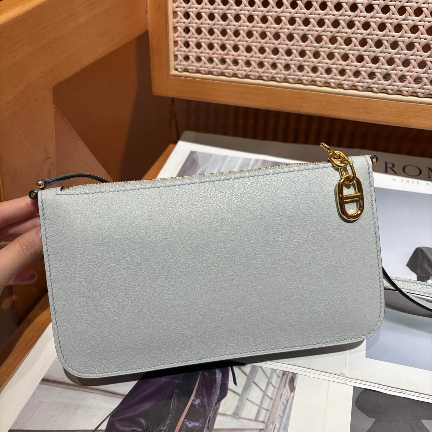 Hermes Zipengo Chaine d'Ancre To Go pouch Evergrain calfskin Bleu Lin WAX High