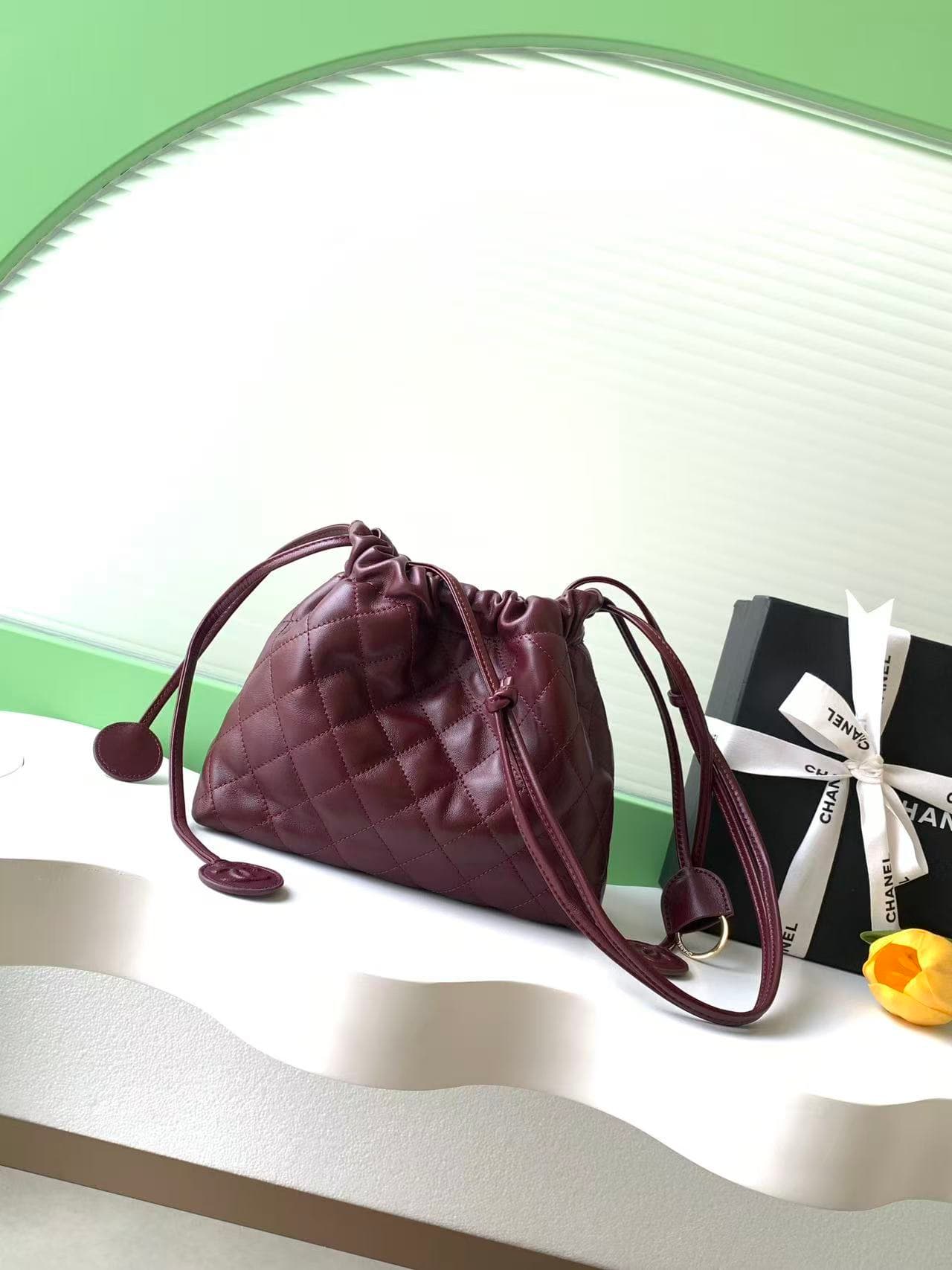 Chanel Clutch with Leather Strap Quilted Leather & Gold-tone Metal AP5227 Burgundy A
