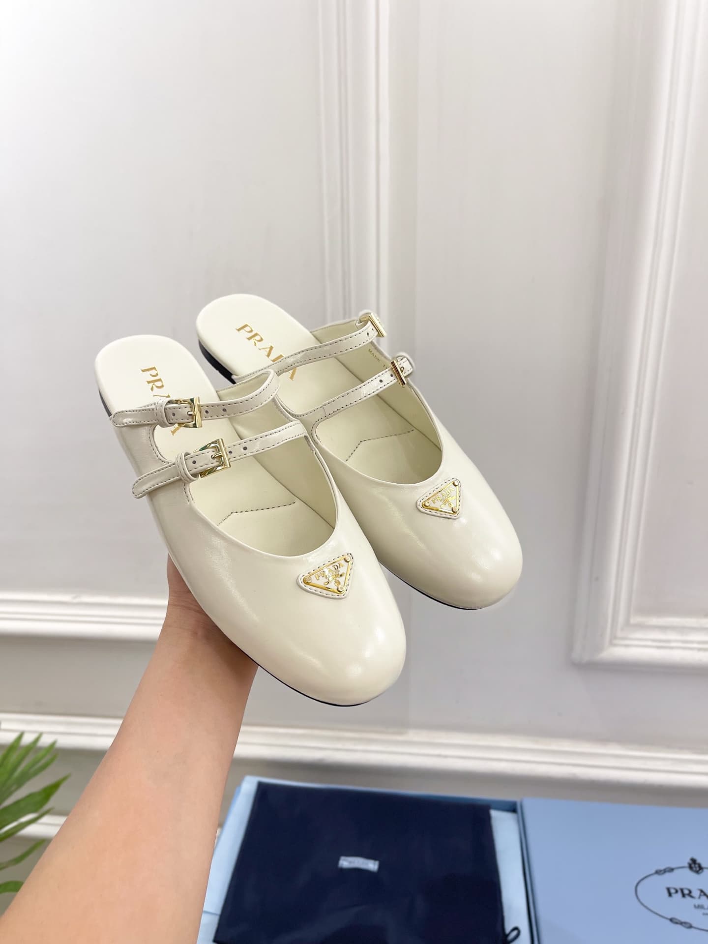 Prada Leopard-Print Pony Hair Dual Mary Jane Ballerina Mules Women