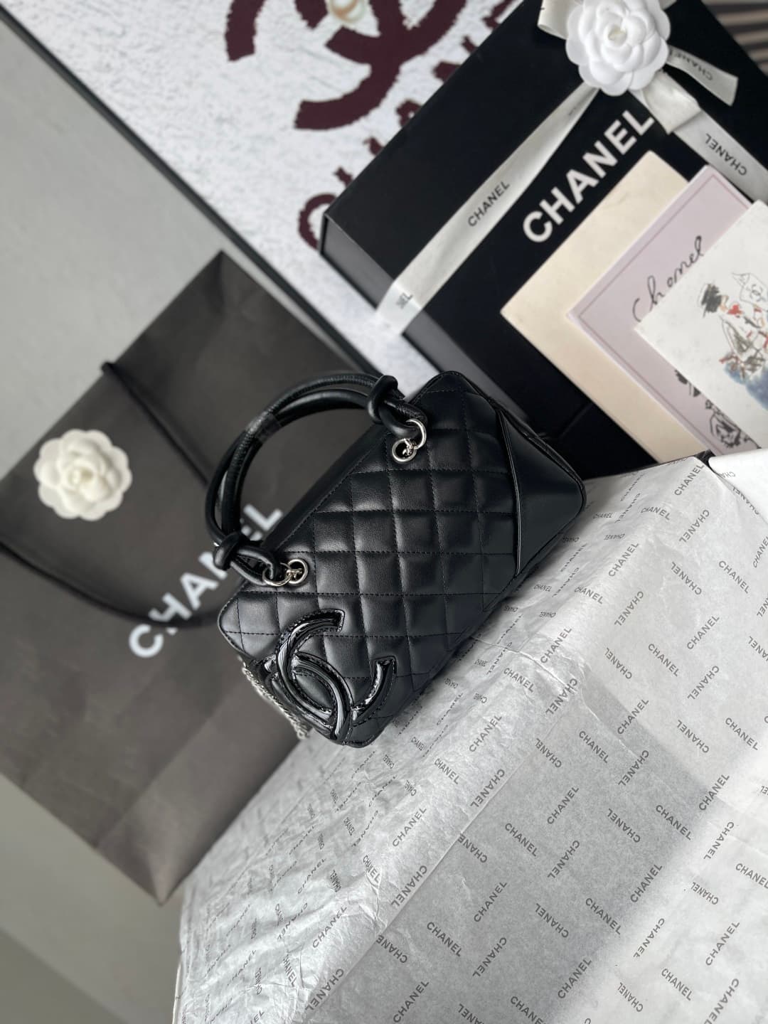 Chanel Cambon Ligne Bowler bag Calfskin & Silver-Tone Metal AS25172 Black High