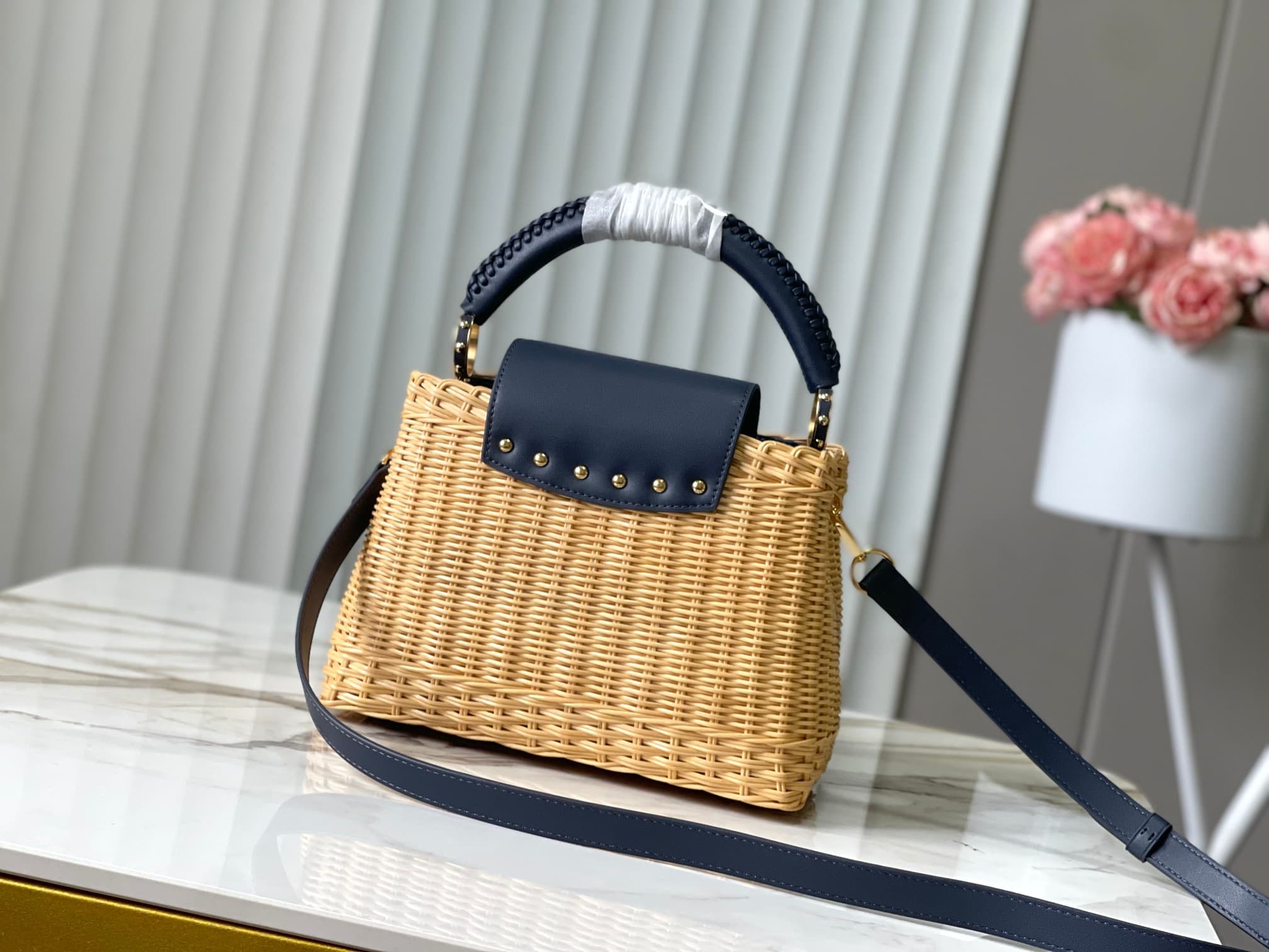 Louis Vuitton Capucines BB Rattan and cowhide leather M14366 Navy Top