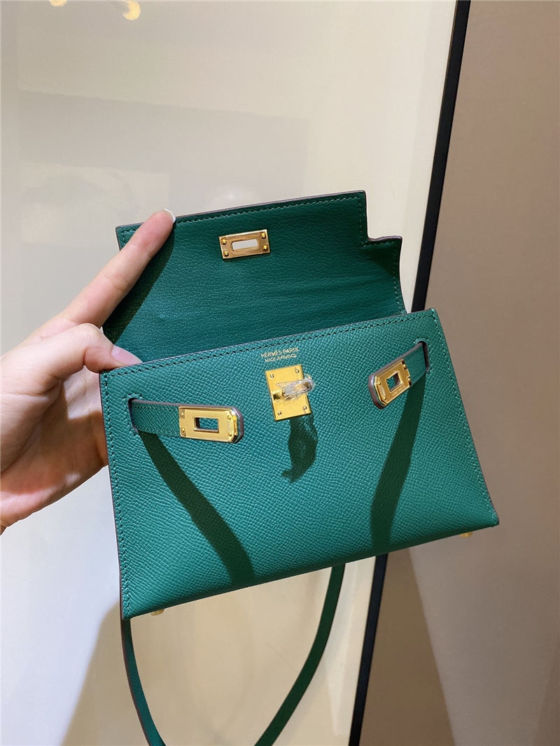Hermes Kelly Mini II Bag Epsom Leather In Malachite CTN High