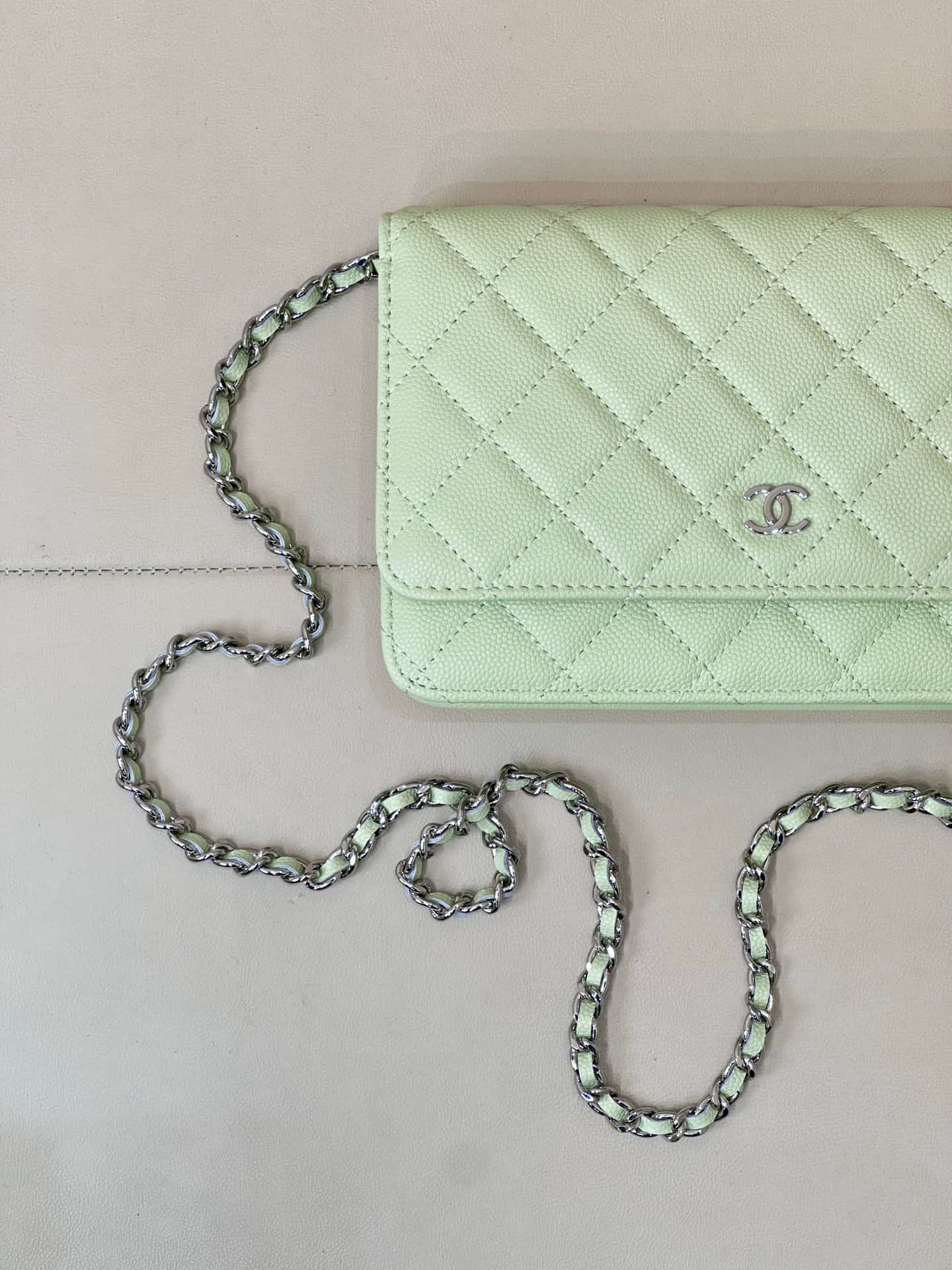 Chanel Wallet on Chain Grained Calfskin& Silver-tone Metal AP0250 Light Green TOP