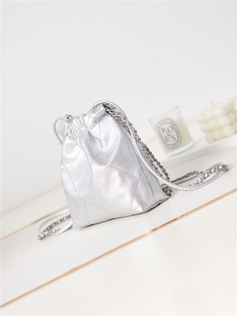 Chanel 22 MINI HANDBAG Shiny Calfskin Silver & Silver-Tone Metal AS3980 A
