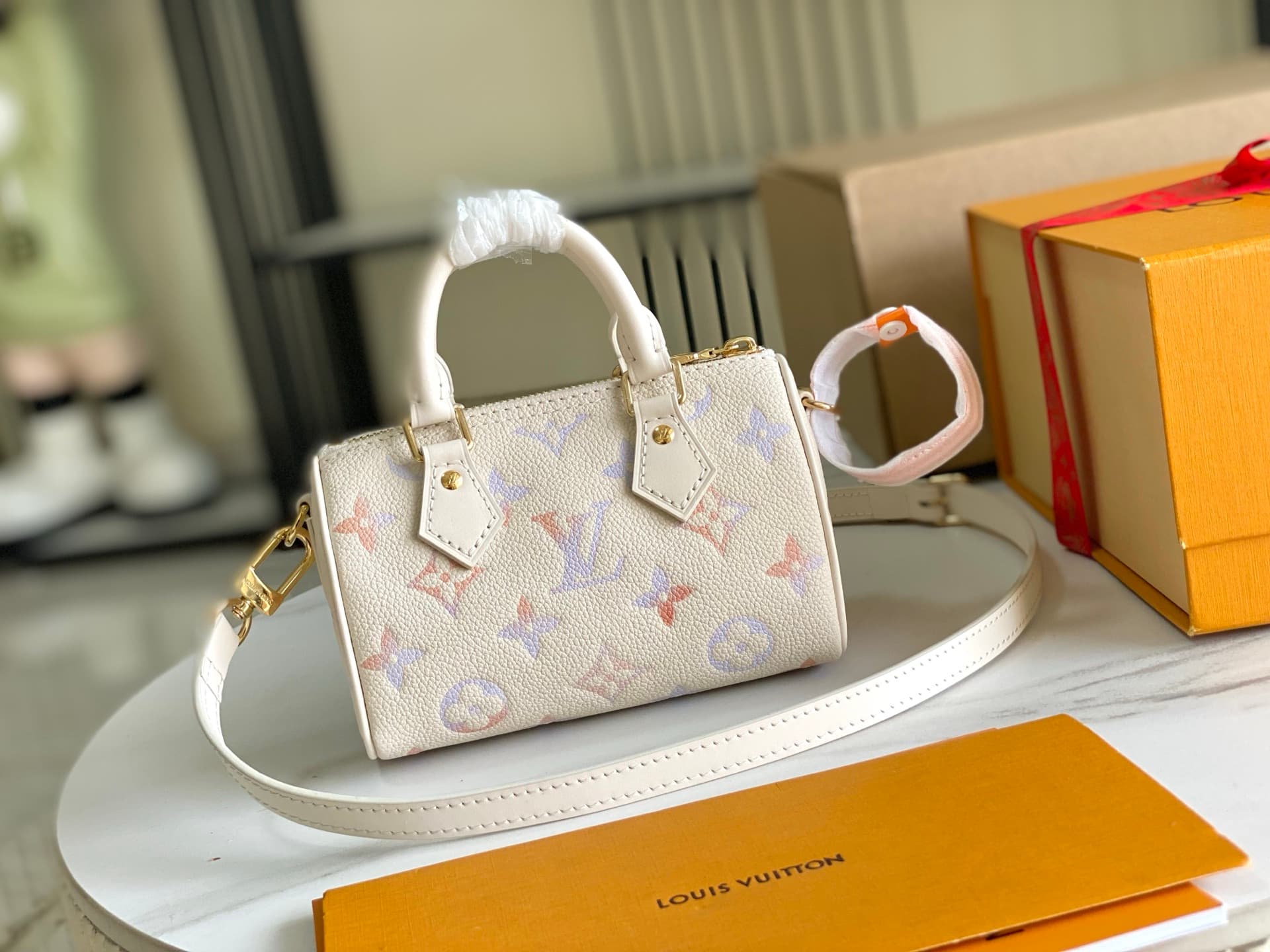 Louis Vuitton Nano Speedy Embossed grained cowhide leather M25591 Dream Beige TOP