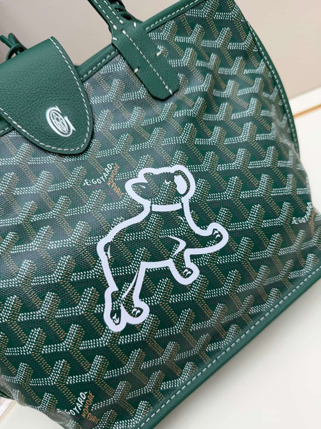 Goyard Mini Anjou Tote Goyardine Canvas with White Painted Mascot Green High