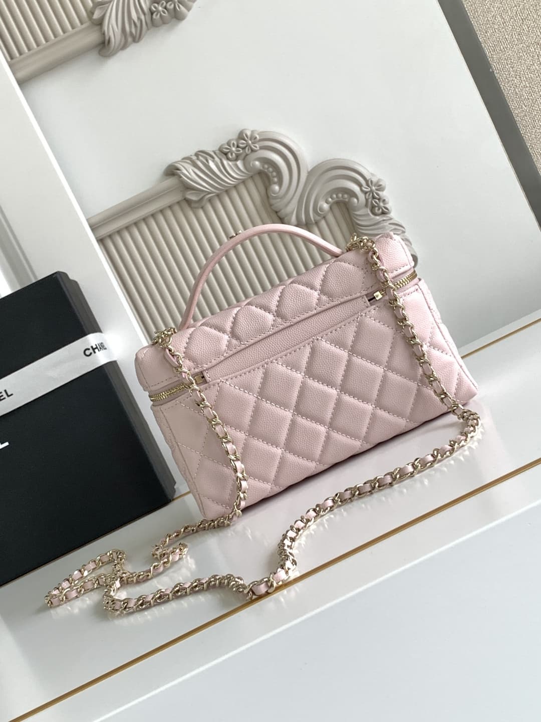 Chanel VANITY WITH CHAIN AP4407 Grained Calfskin & Gold-Tone Metal Pink High