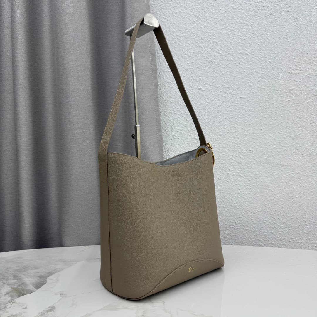 Dior Medaillon Bucket Bag in Grey Grained Calfskin High