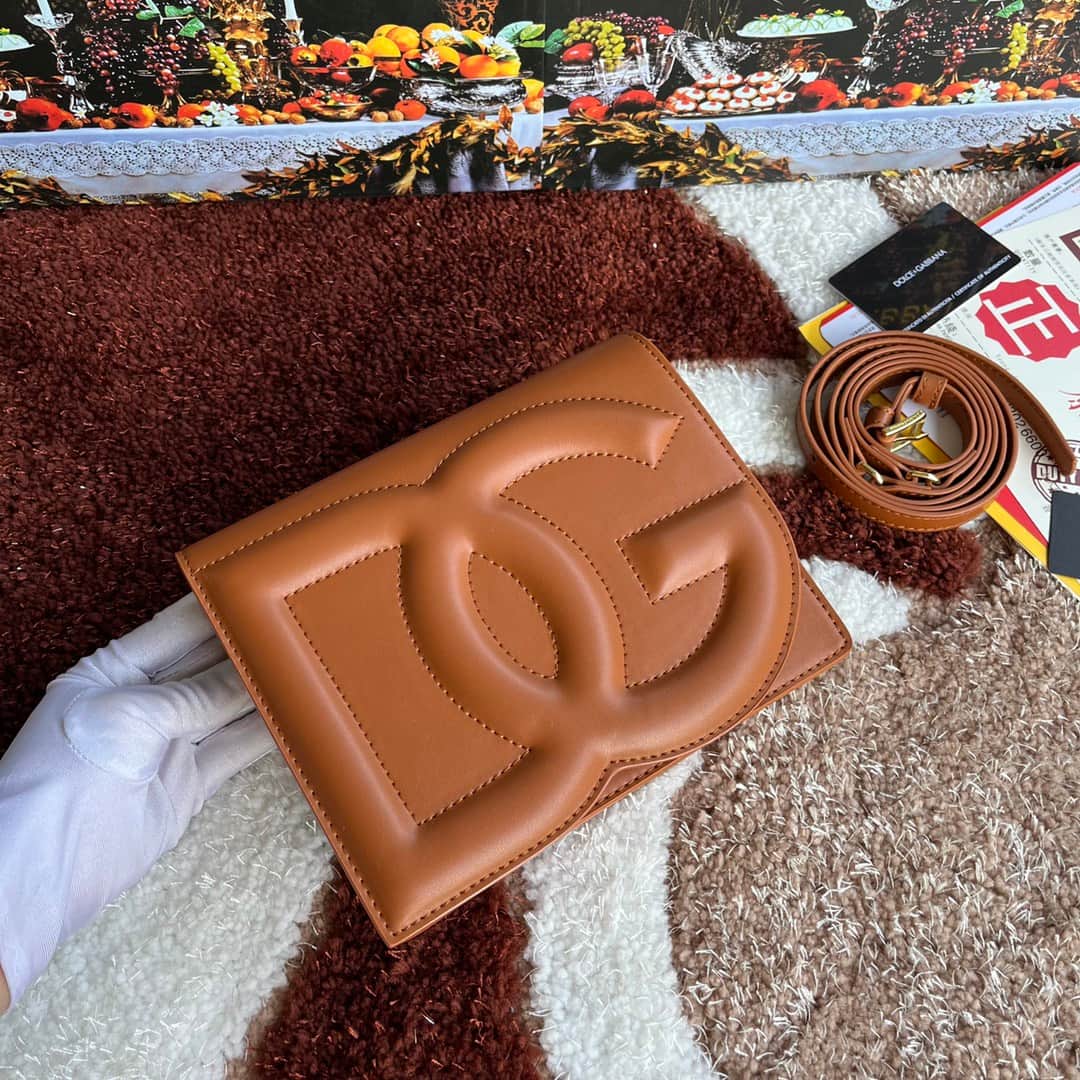 Dolce & Gabbana Brown calf leather DG Logo crossbody bag high