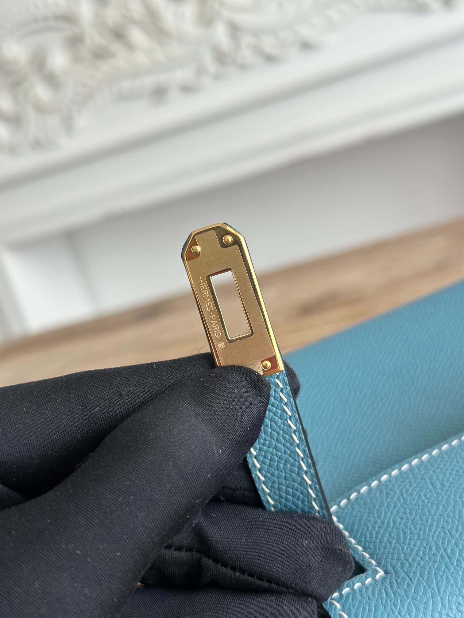 Hermes Kelly Mini II Bag Epsom Leather WAX Denim Fonce High