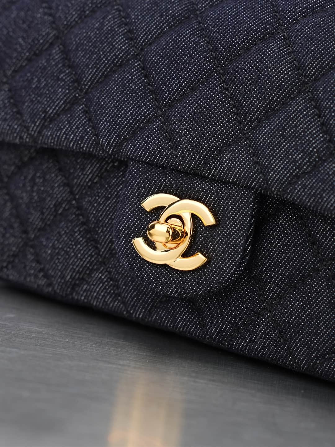 MINI FLAP BAG Denim & Gold-Tone Metal Dark Black AS1787 A