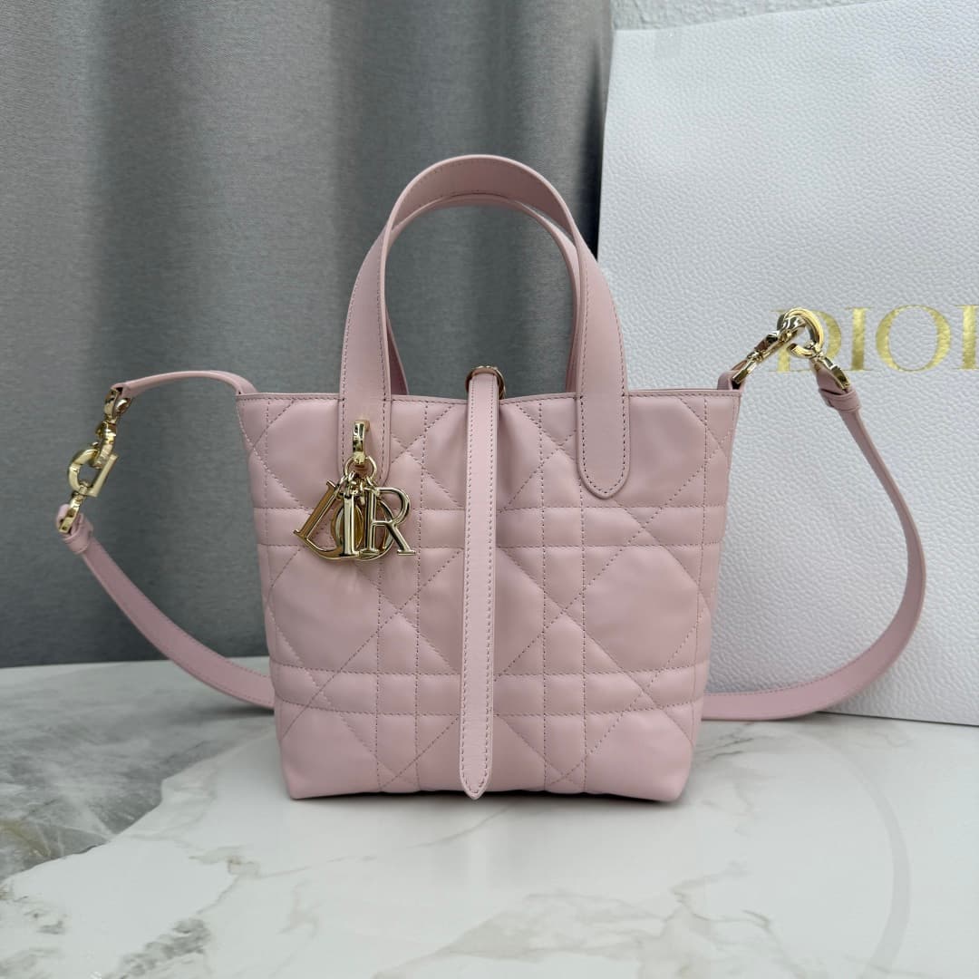 Small Dior Toujours Vertical Tote Bag Powder Pink Macrocannage Calfskin M2835 High