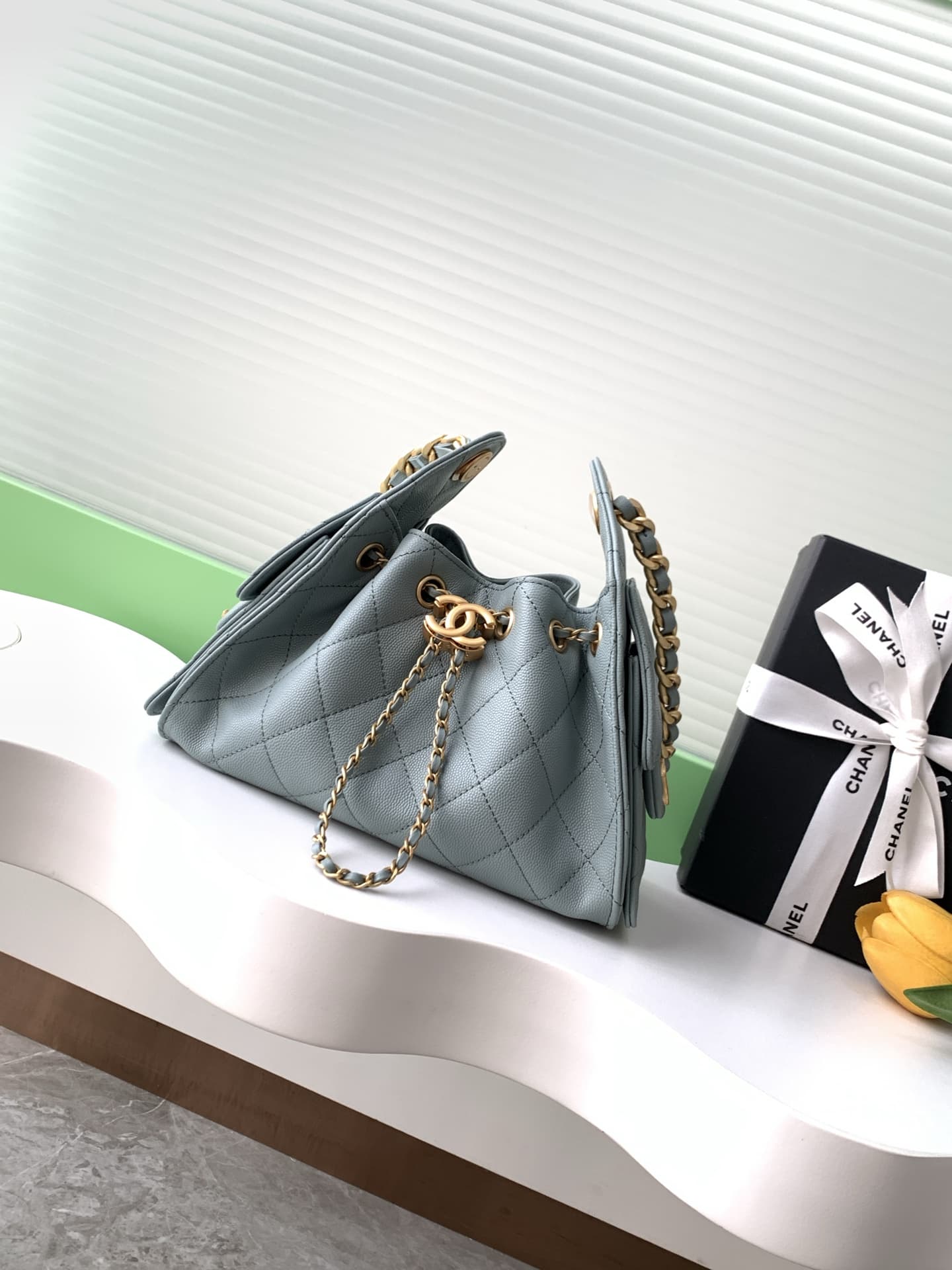 Chanel 25 Mini Hobo handbag AS5631 Grained calfskin & gold-tone metal Blue A