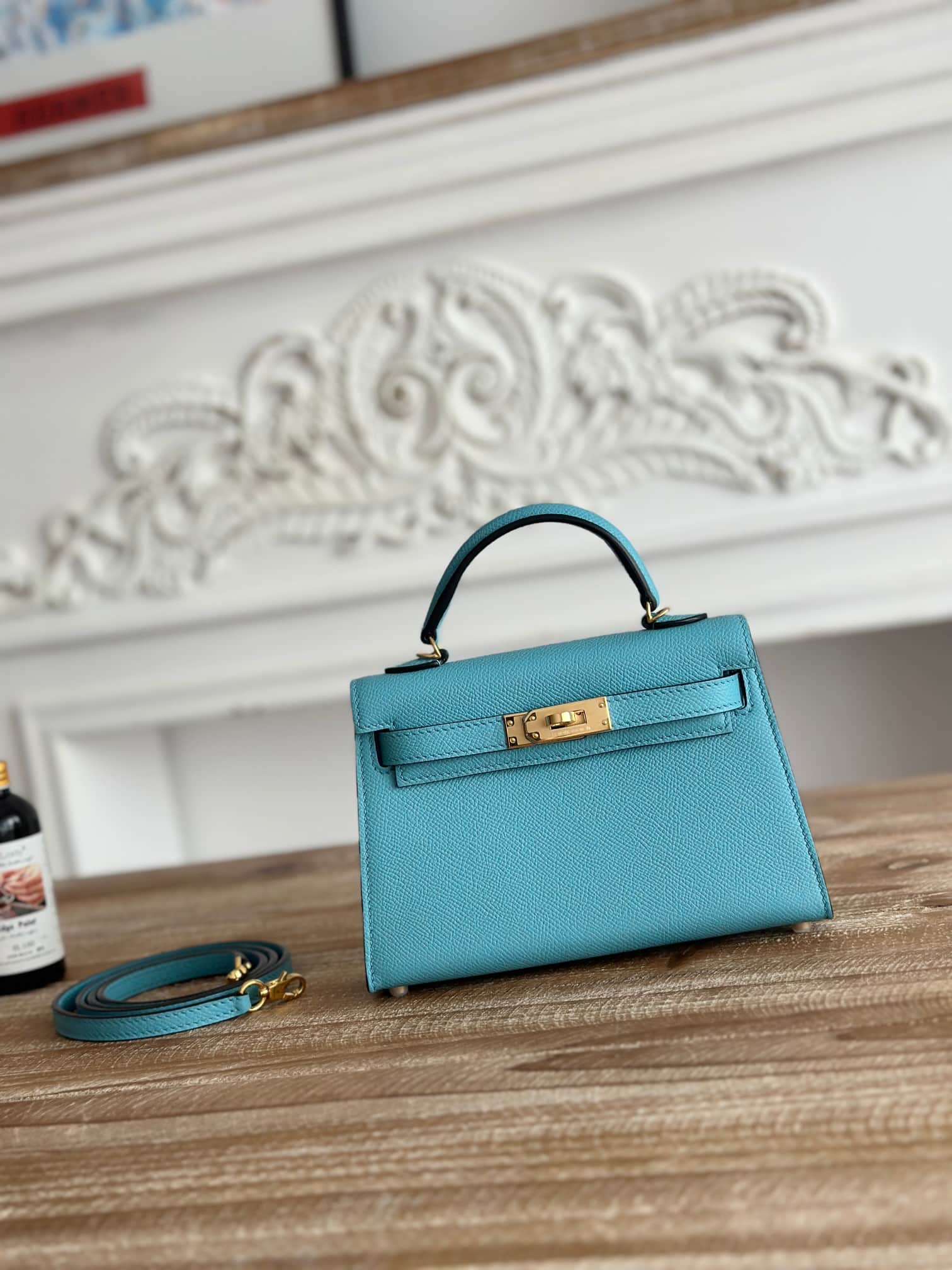 Hermes Kelly Mini II Bag Epsom Leather WAX Blue du Nord High