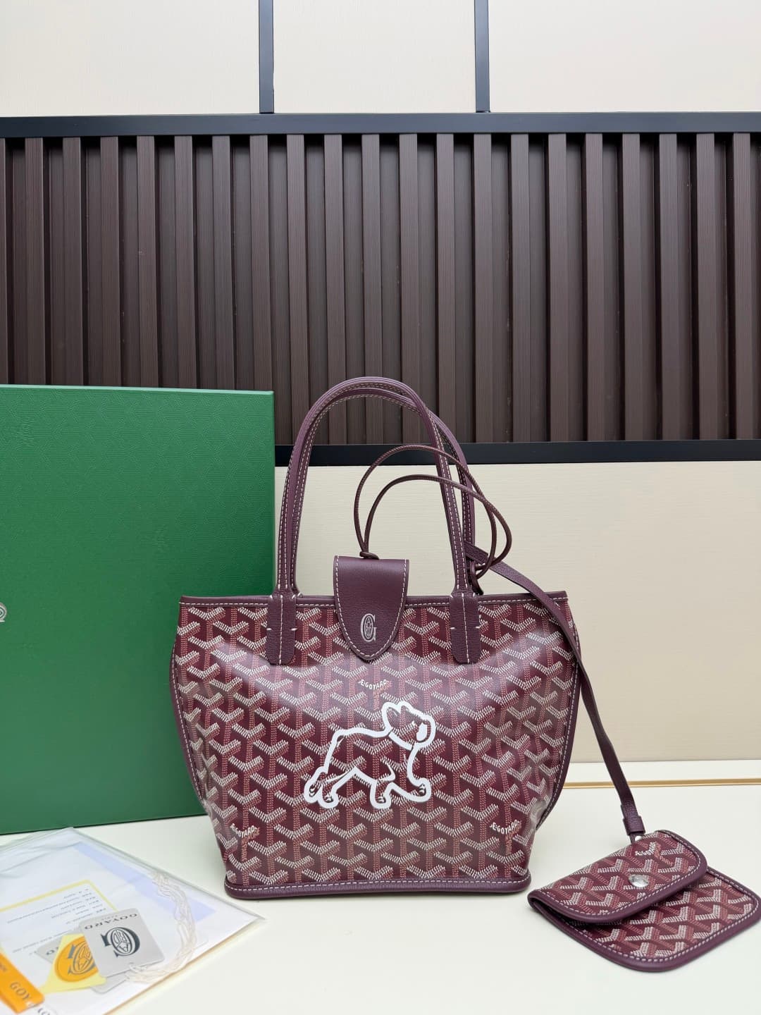 Goyard Mini Anjou Tote Goyardine Canvas with White Painted Mascot Burgundy  High