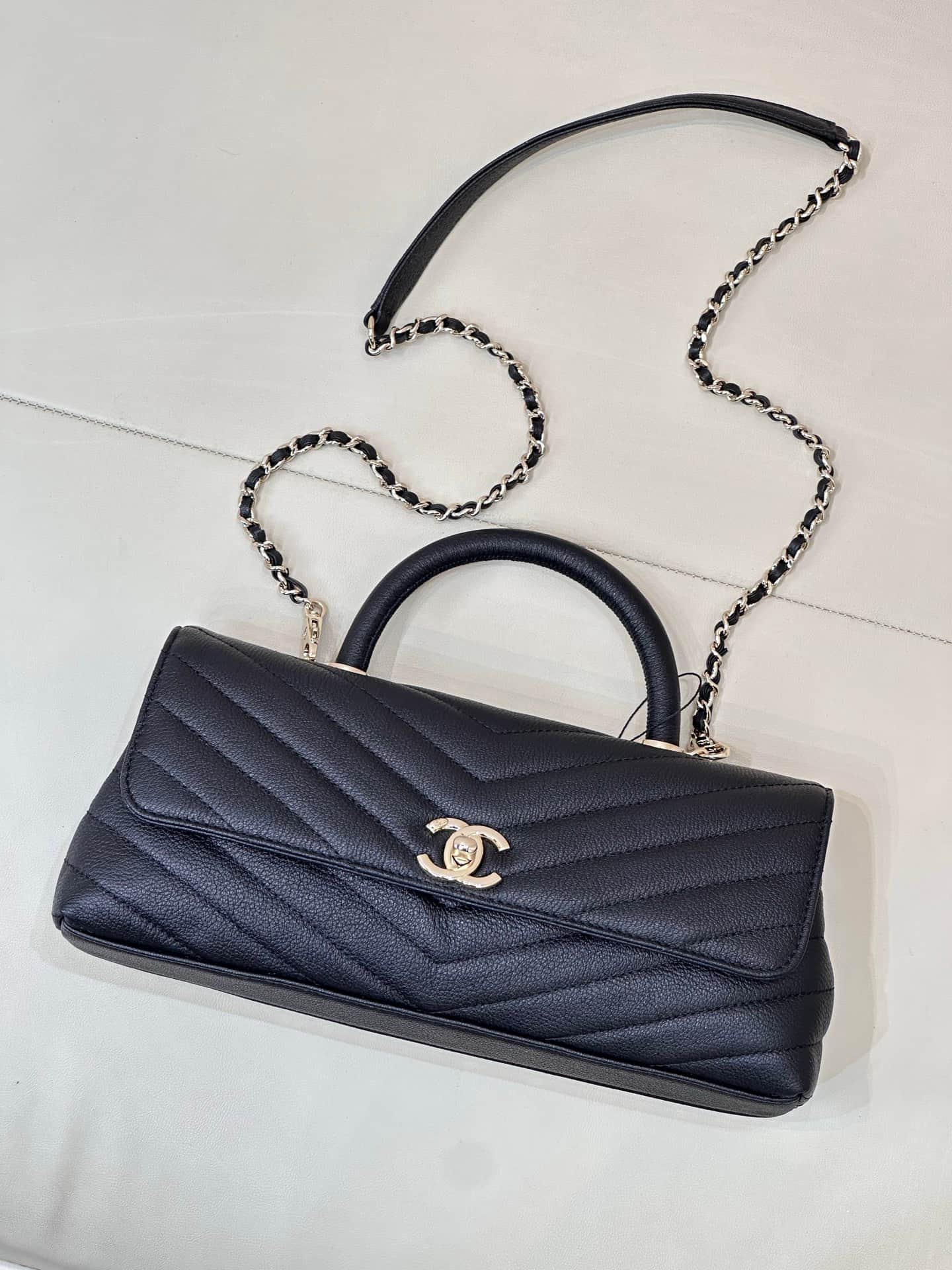 Chanel Maxi Flap Bag with Top Handle Grained Calfskin& Gold-Tone Metal AS6091 Black TOP