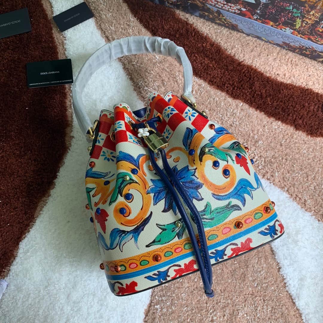 Dolce & Gabbana Multicolor Majolica Print Bucket Bag High