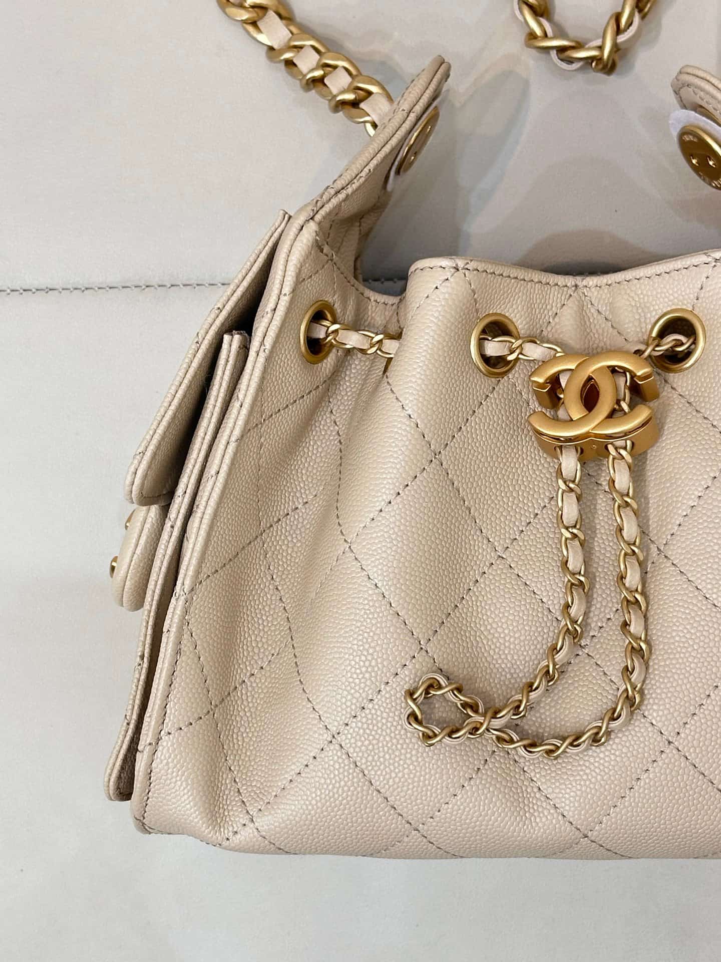 CHANEL 25 Mini Handbag AS5631 Grained Calfskin & Gold-tone Metal Beige TOP