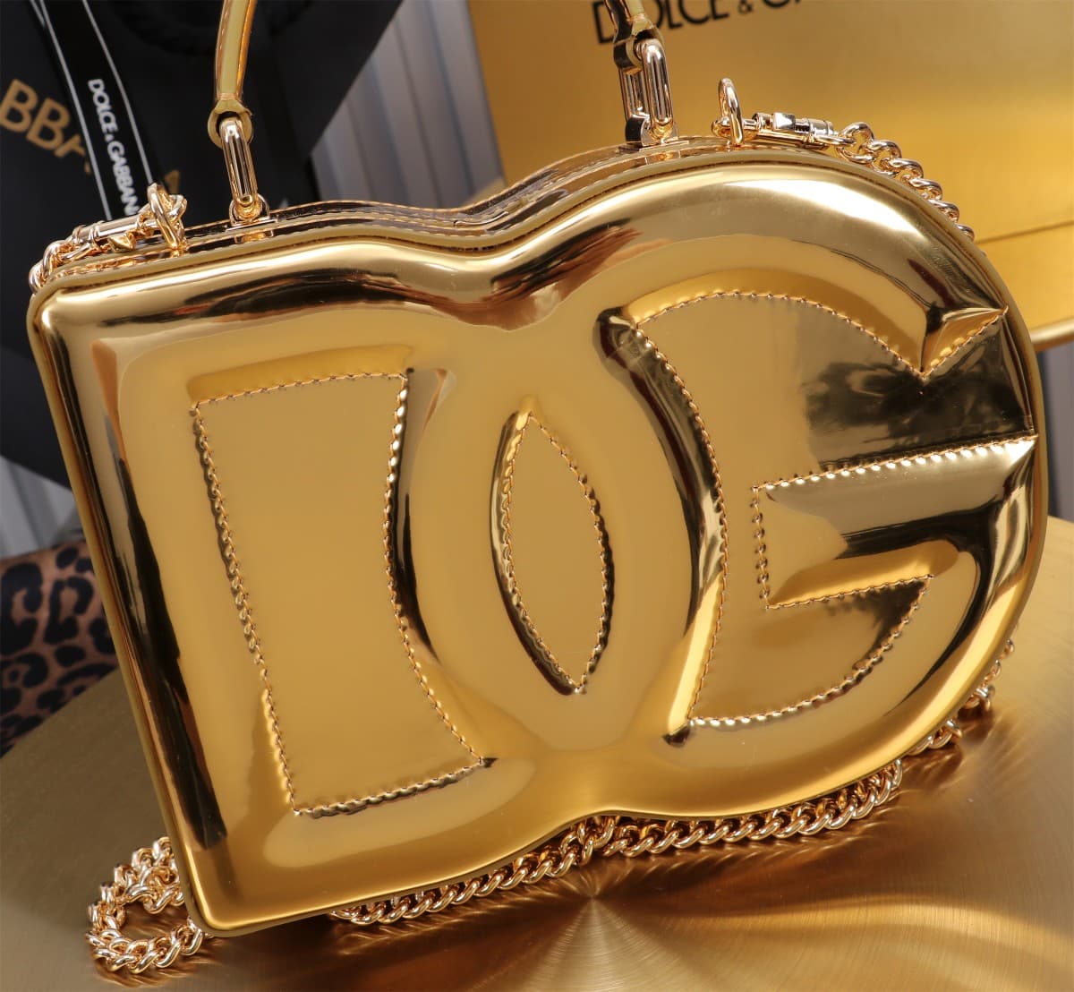 Dolce & Gabbana gold patent leather DG Logo handbag high