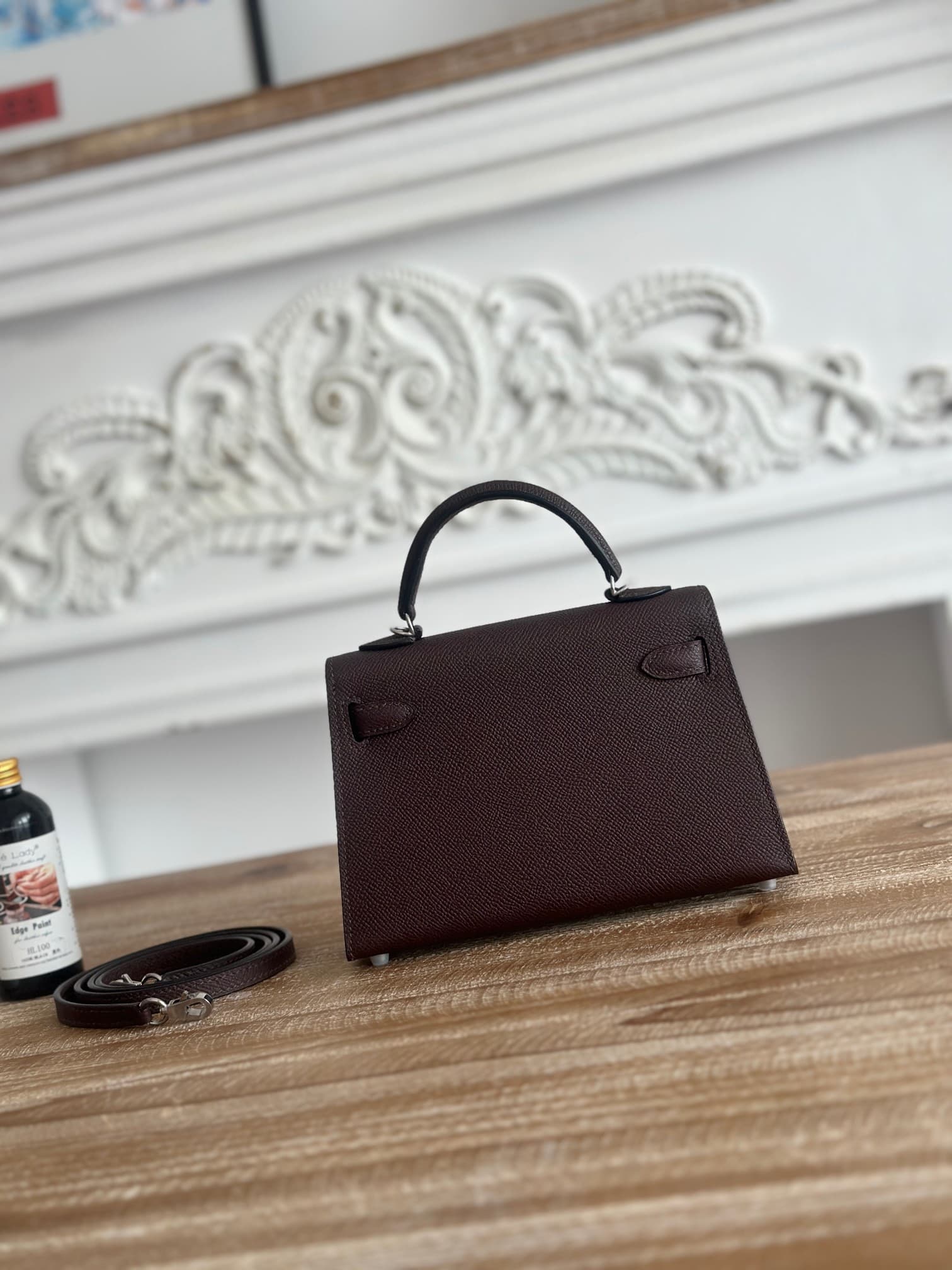 Hermes Kelly Mini II Bag Epsom Leather WAX Silver/Gold Metal Rouge Sellier High