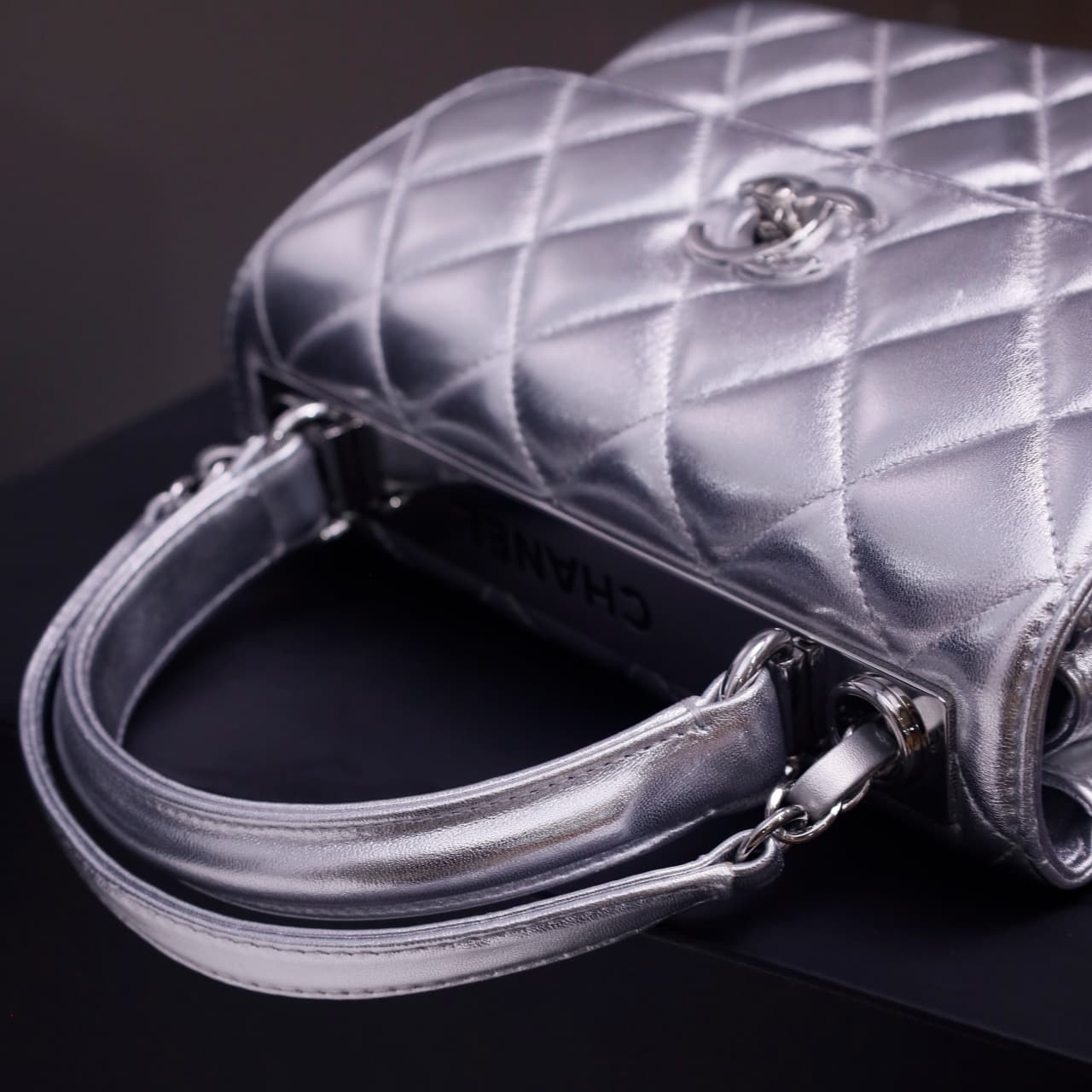 SMALL FLAP BAG WITH TOP HANDLE Lambskin Silver Metal Silver A