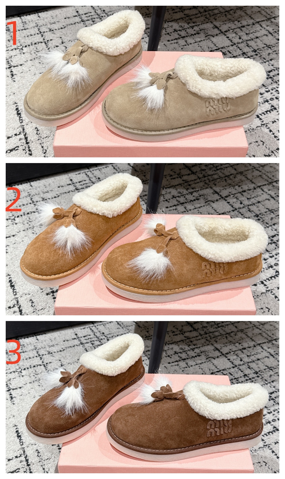 Miu Miu Suede Shearling-Lined Booties with Fur Tassels Women