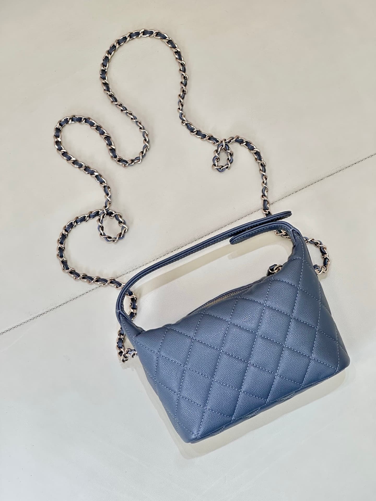 Chanel Hobo Clutch With Chain Grained Calfskin& Gold-tone Metal Blue AP4386 TOP