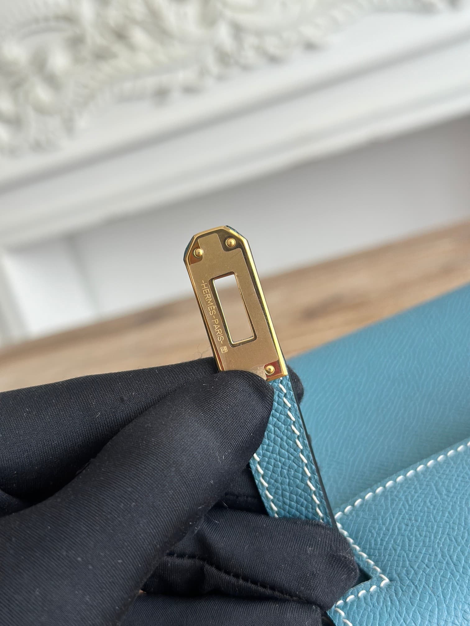 Hermes Kelly Mini II Bag Epsom Leather WAX Bleu Jean High
