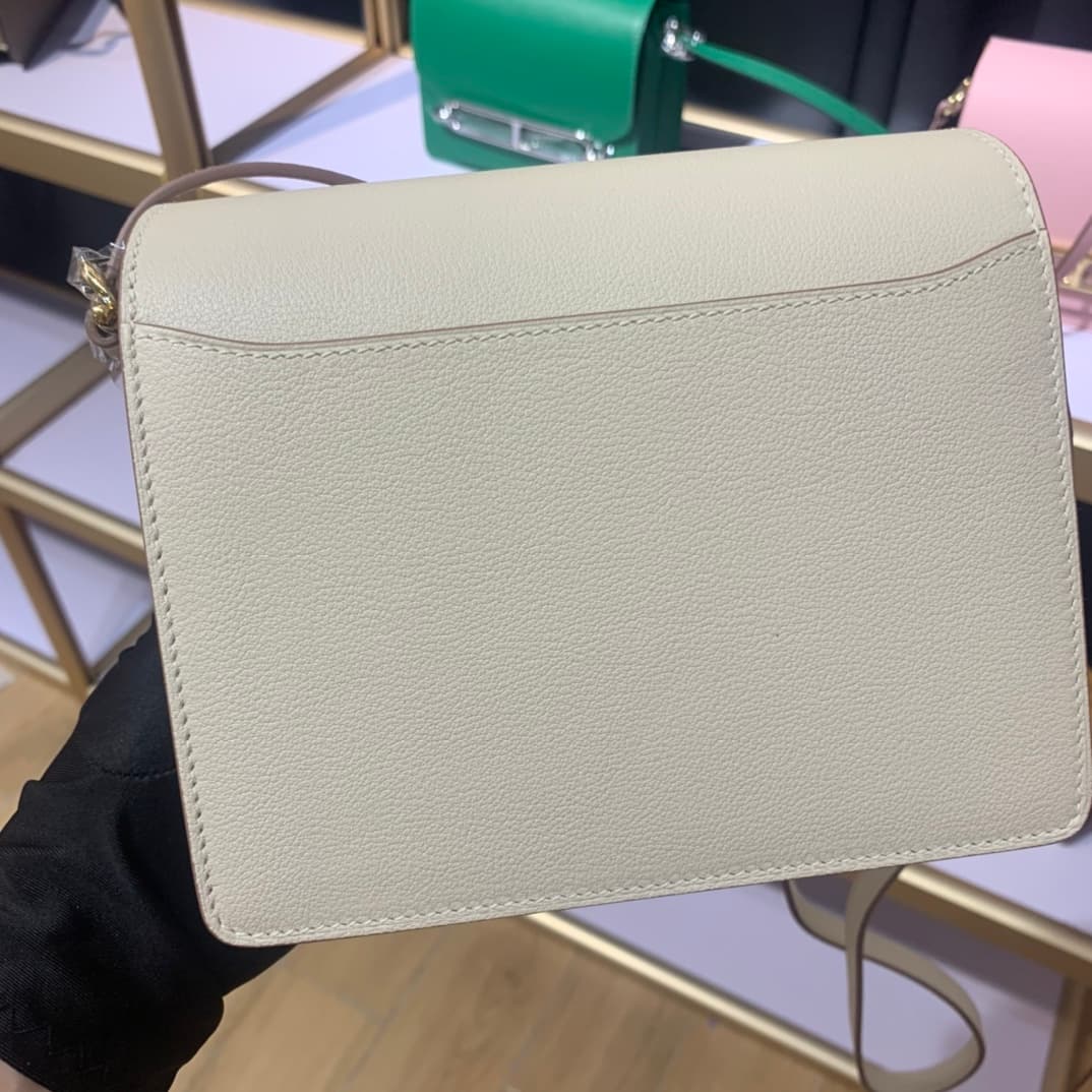 Hermes Roulis wallet in Craie Calfskin Etoupe WAX Gold/Silver-Metal High