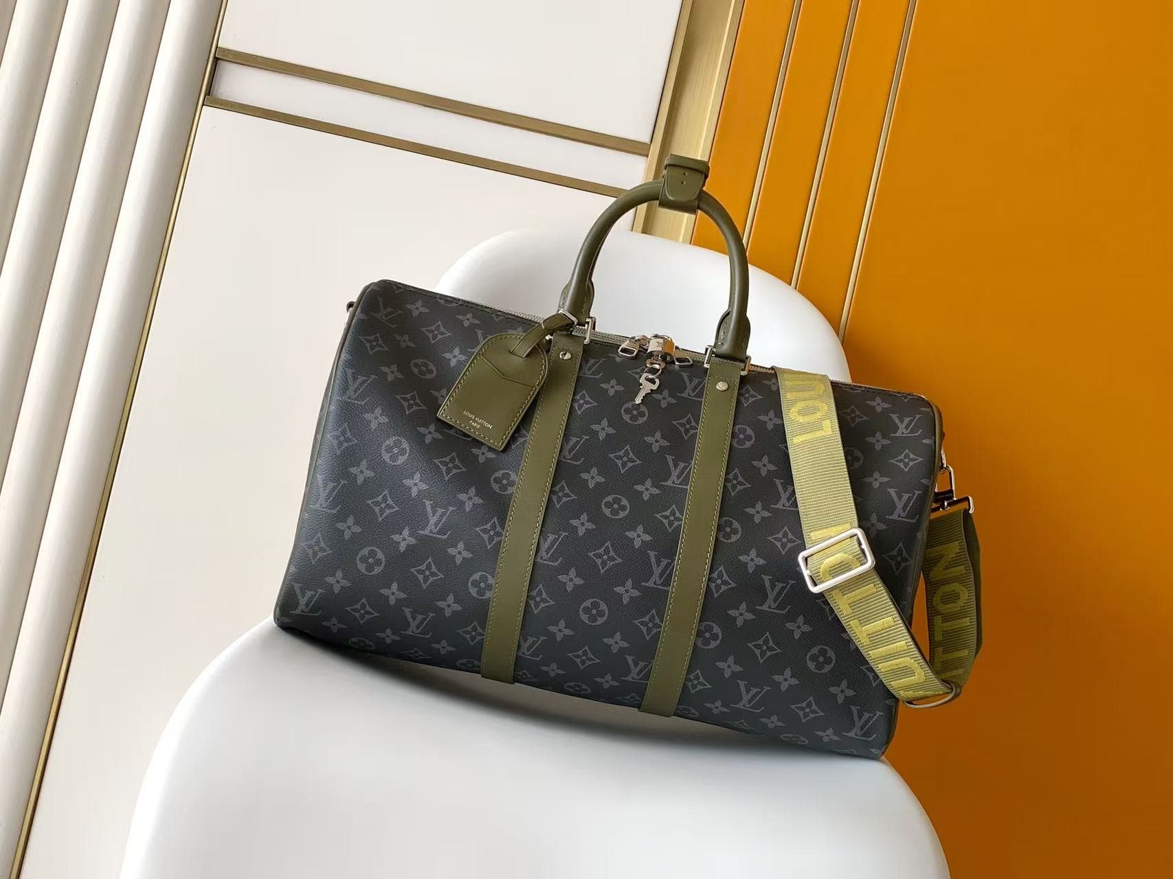 Louis Vuitton Keepall Bandoulière 45 Khaki Green Monogram Eclipse coated canvas M28837 High