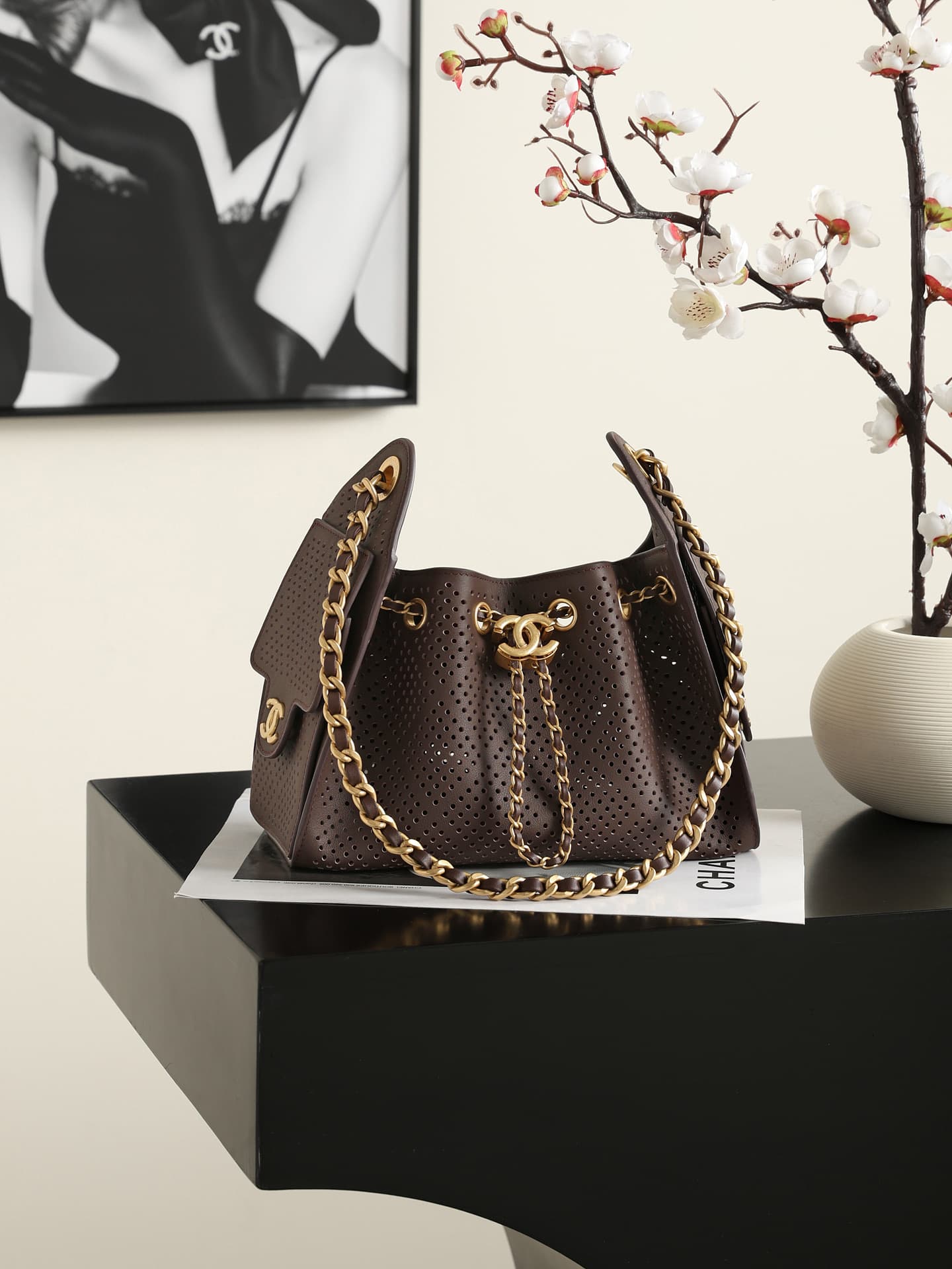 CHANEL 25 Mini Handbag Perforated Calfskin & Gold-Tone Metal Dark Brown AS5631 A