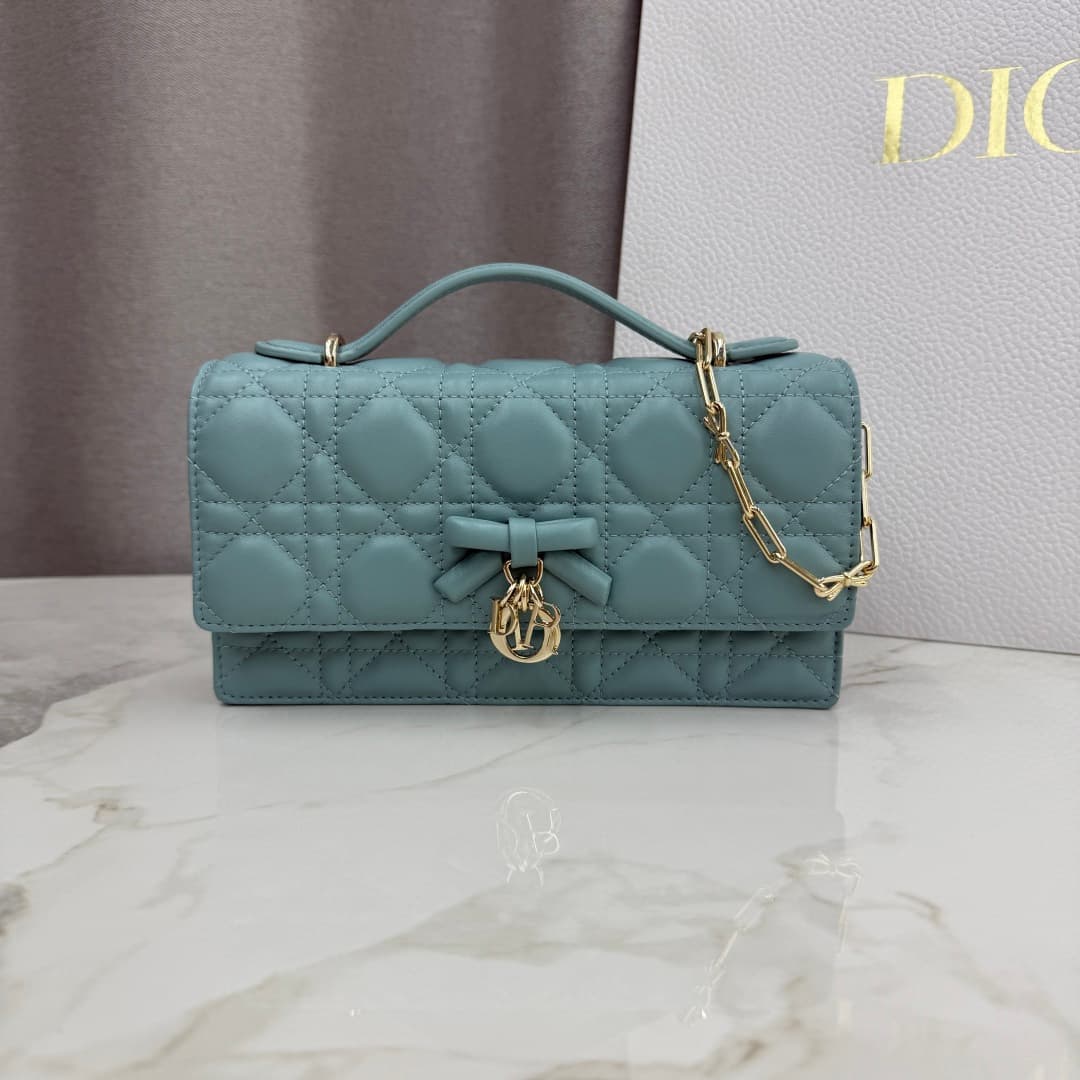 My Dior Mini Bag Tourmaline Blue Cannage Lambskin With Leather Bow High