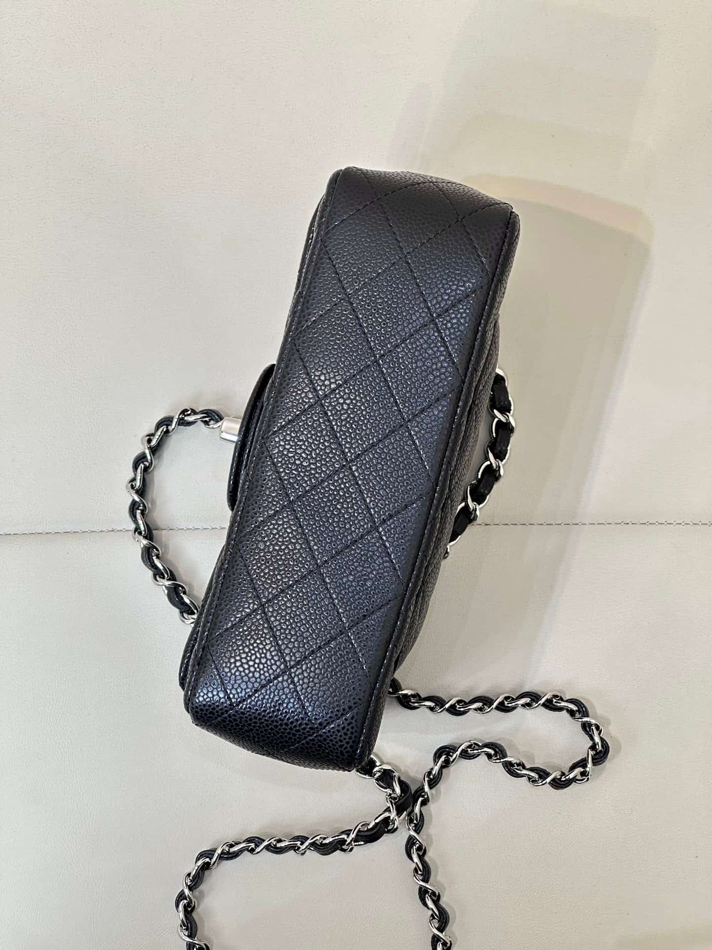 CHANEL Mini Classic Handbag Grained Calfskin & Silver-tone Metal A69900 Black TOP