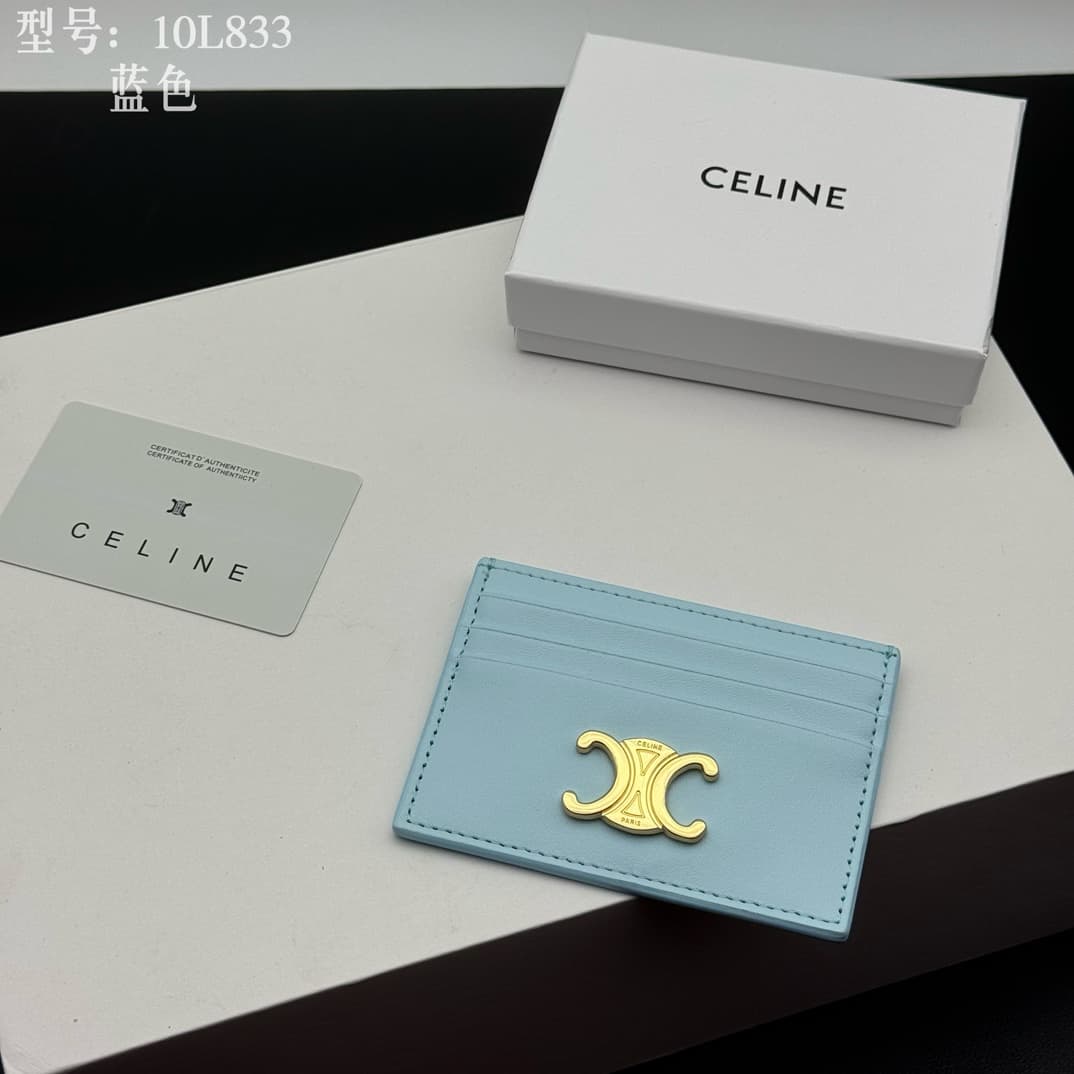 Celine Card Holder Triomphe in Shiny Calfskin Leather Blue High