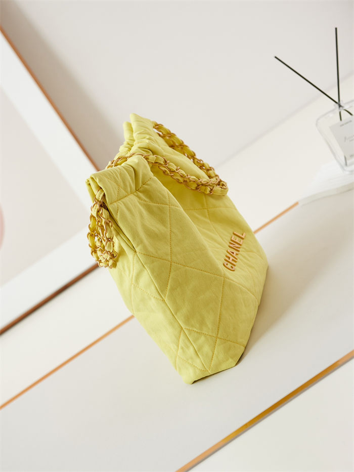 Chanel 22 SMALL HANDBAG Canvas & Gold-Tone Metal AS3260 Yellow A