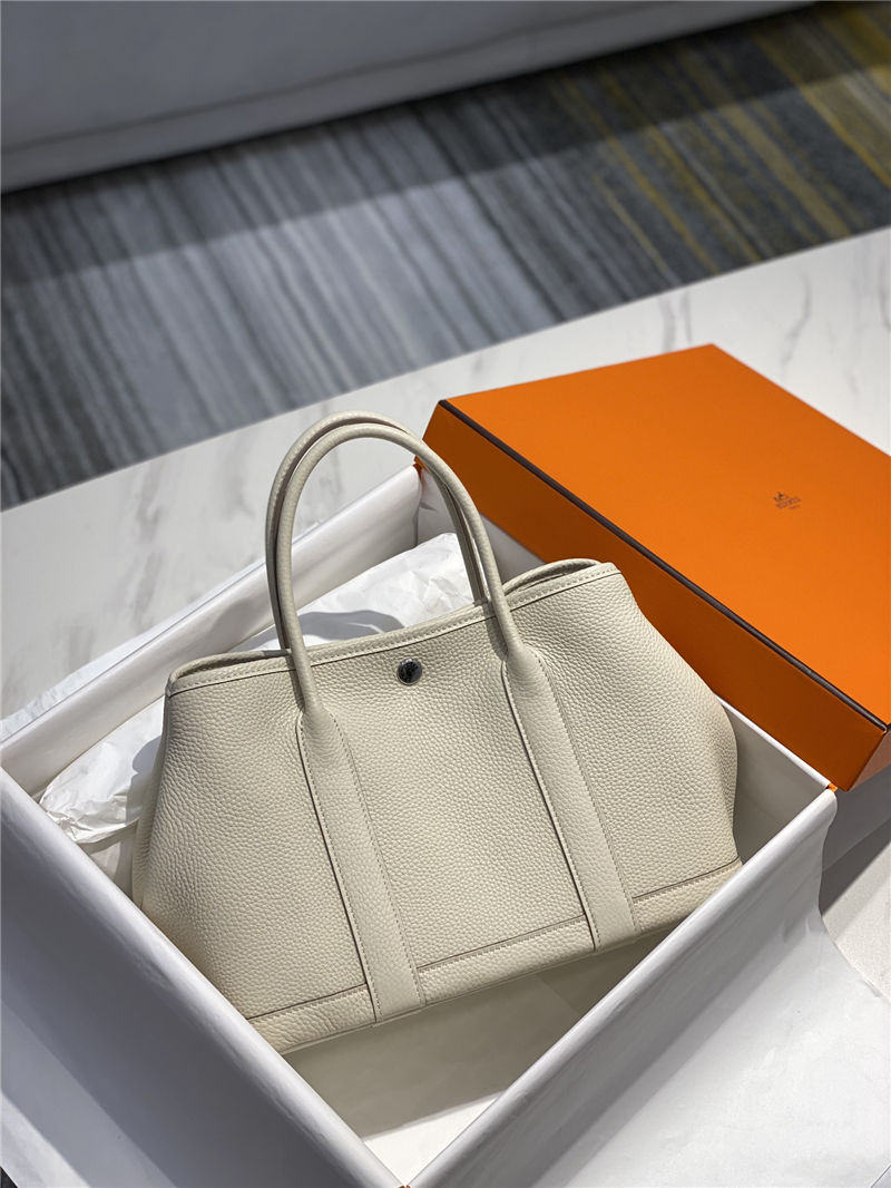 Hermes Garden Party 30/36 Bag Calfskin In Craie High