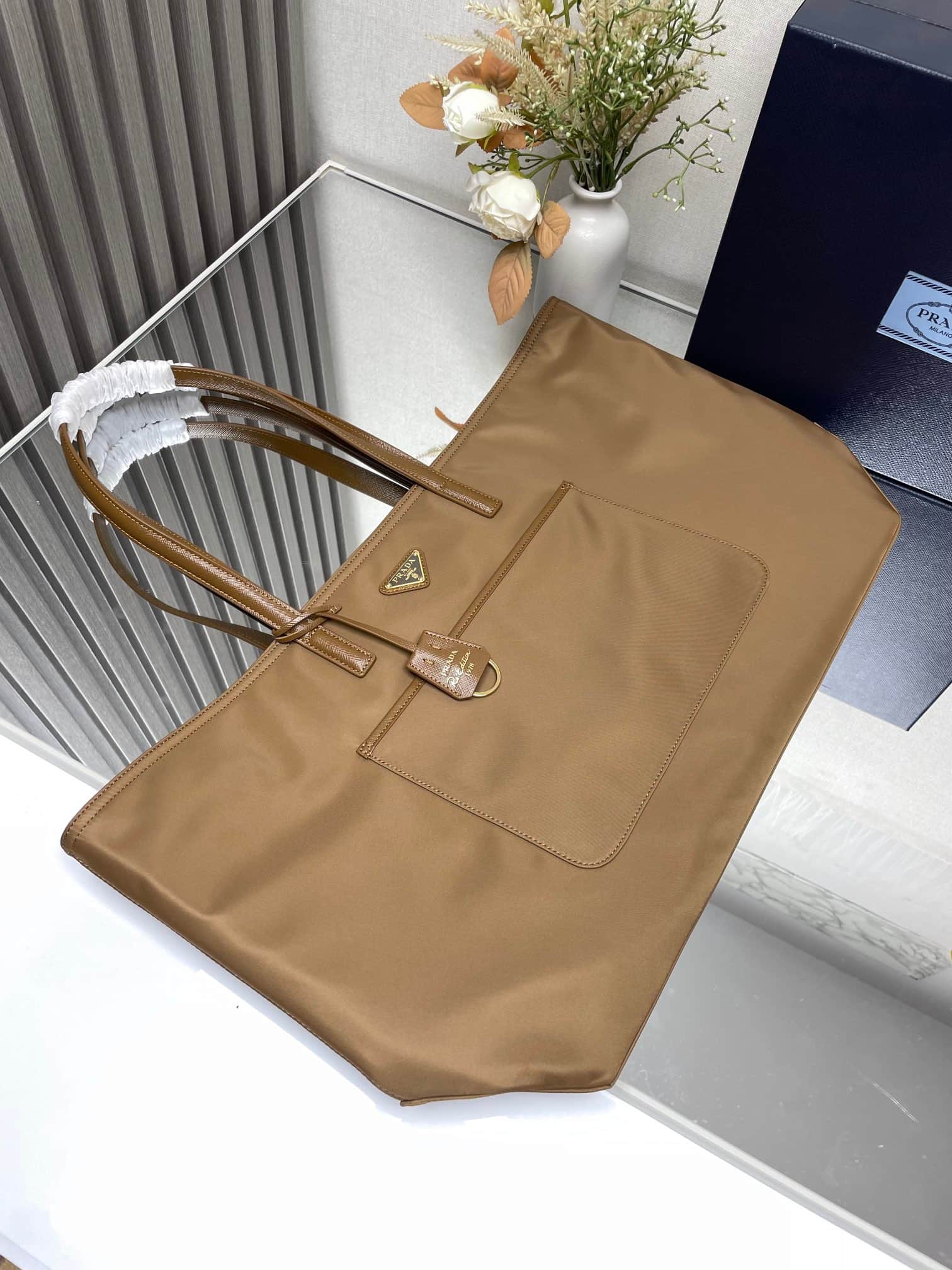 Prada Re-Edition 1978 large Re-Nylon and Saffiano leather tote bag Brown 1BG527 High