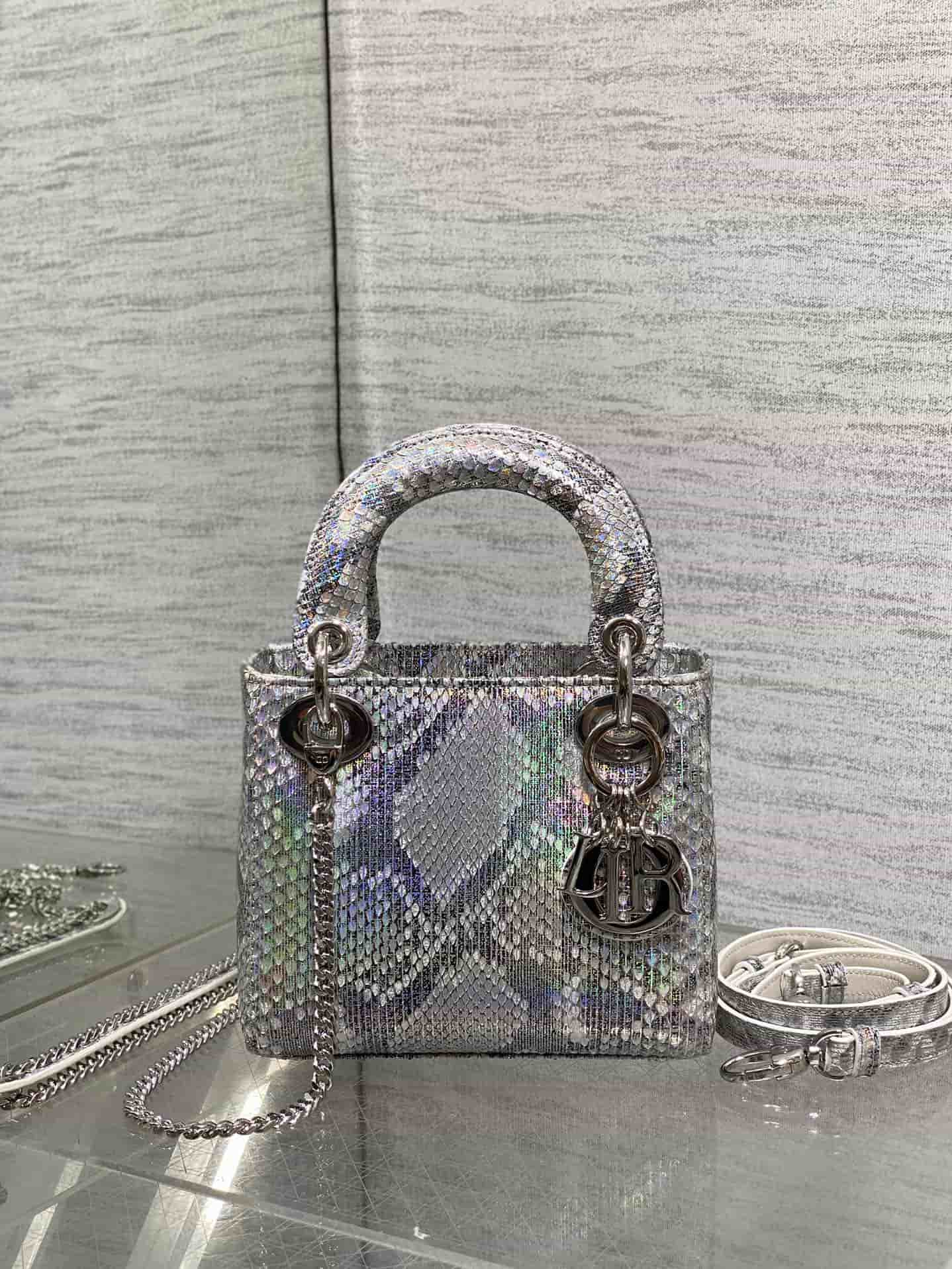 MINI LADY Dior BAG Cannage Python Silver-tone Metal High